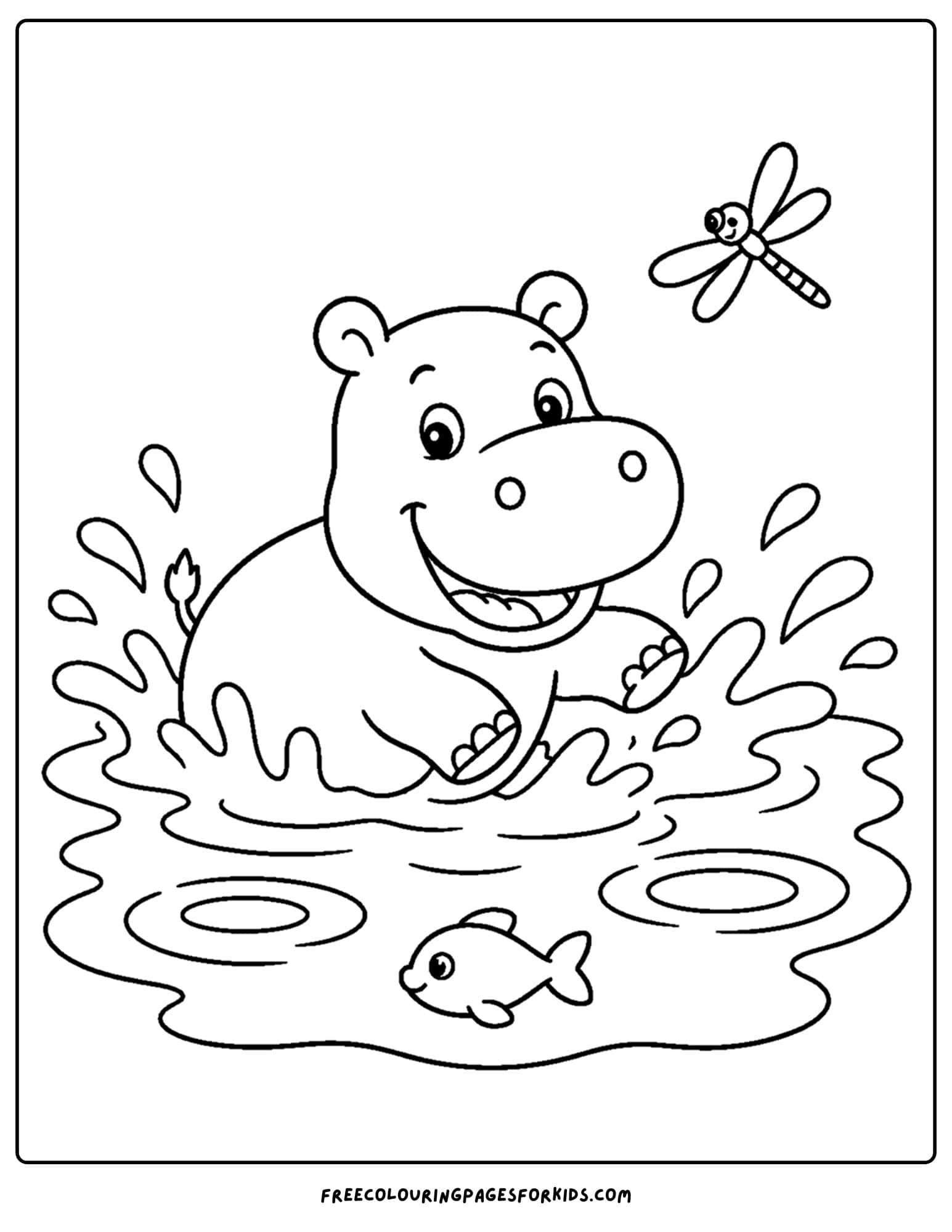 a coloring page of a hippo splashing around in the water