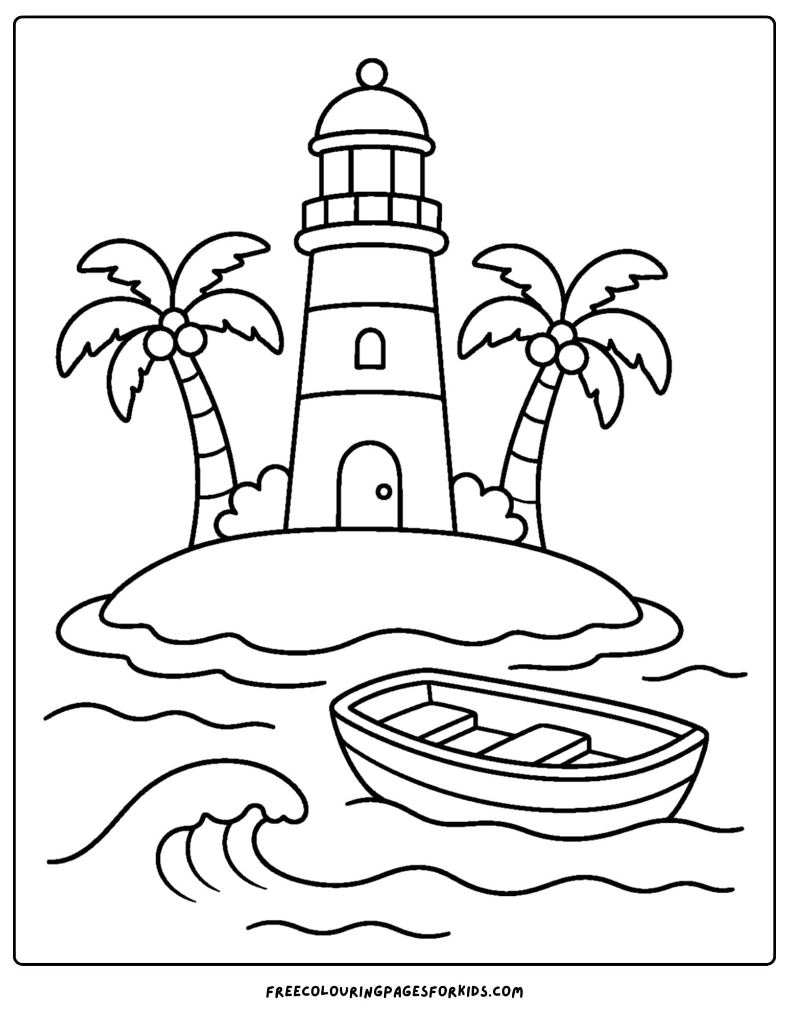 a coloring page of a lighthouse on a tiny island