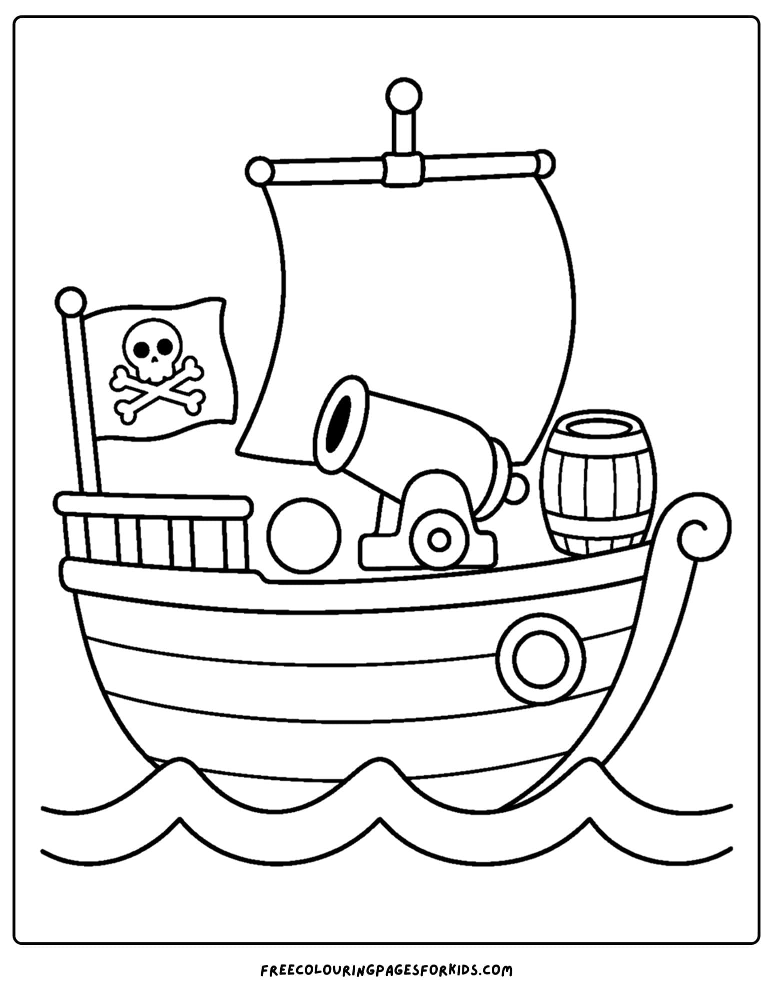a coloring page of a pirate ship with a cannon on board