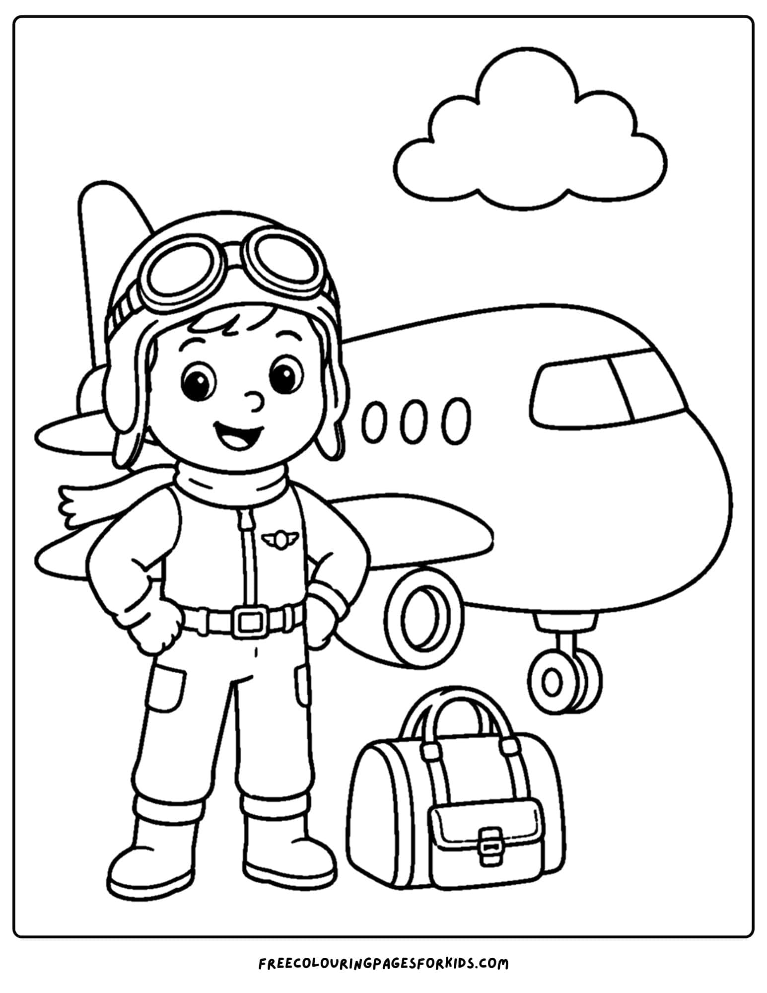 a coloring page of a plane with a pilot