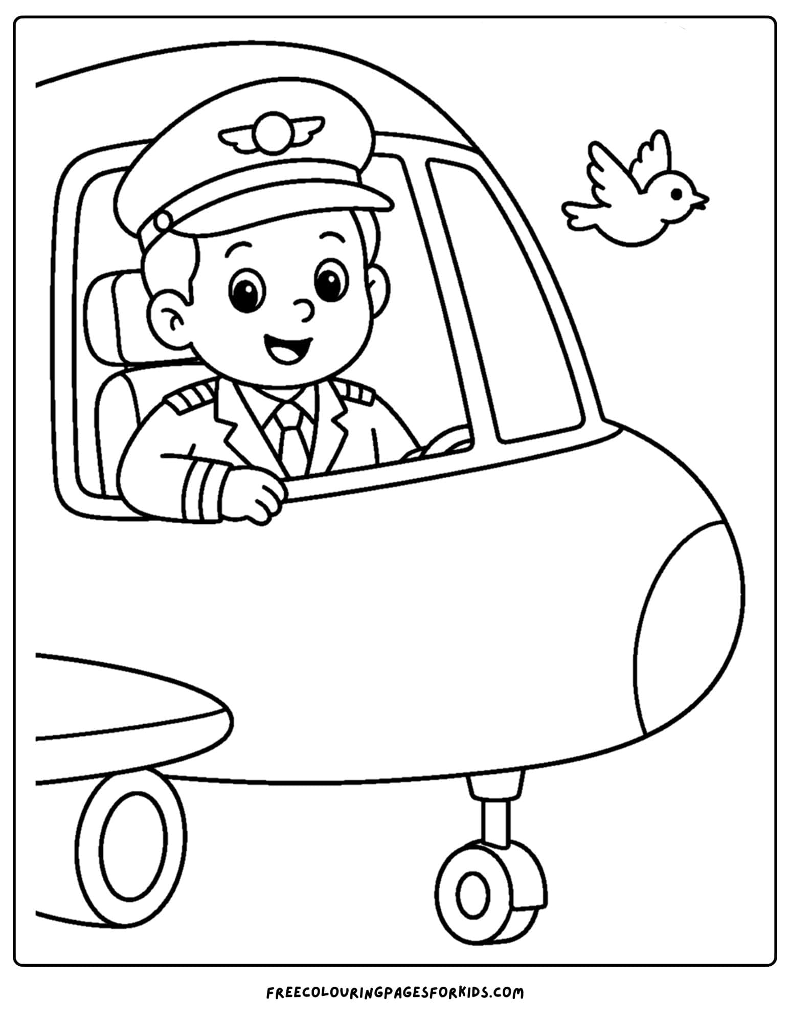 a coloring page of a plane with the pilot in the cockpit