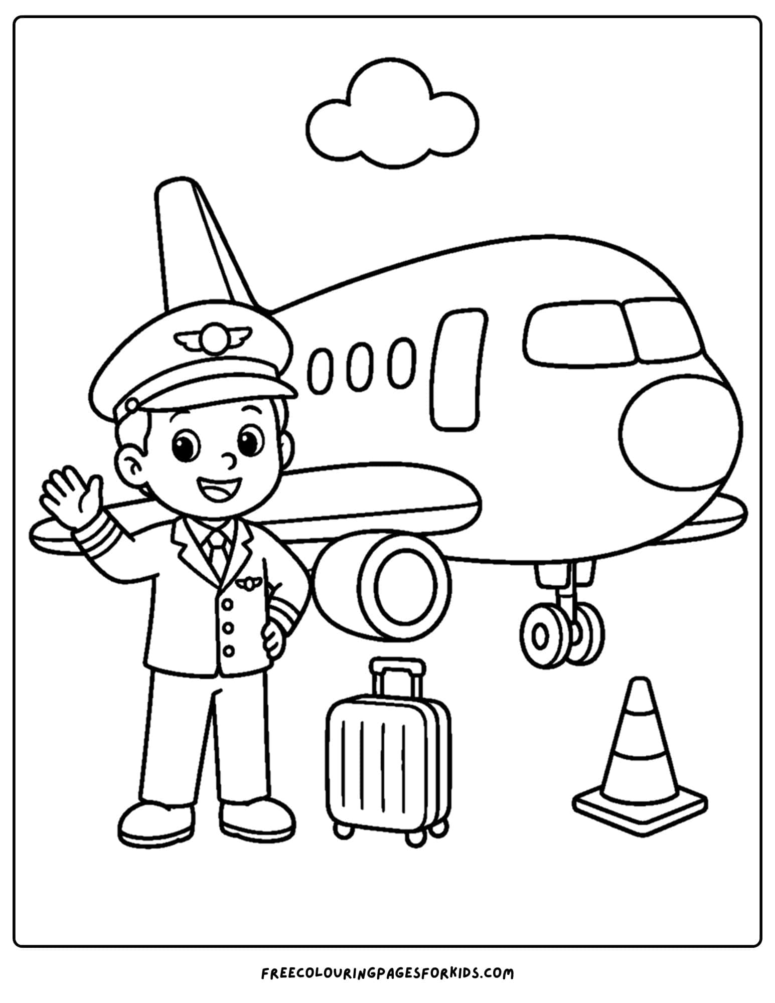 a coloring page of a plane with a pilot ready to board
