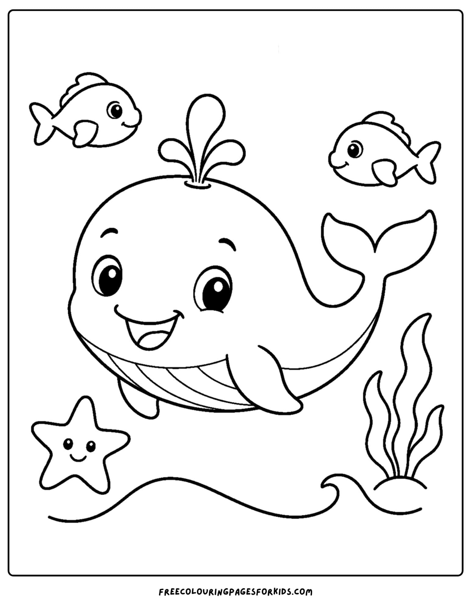 a coloring page of a whale under the sea