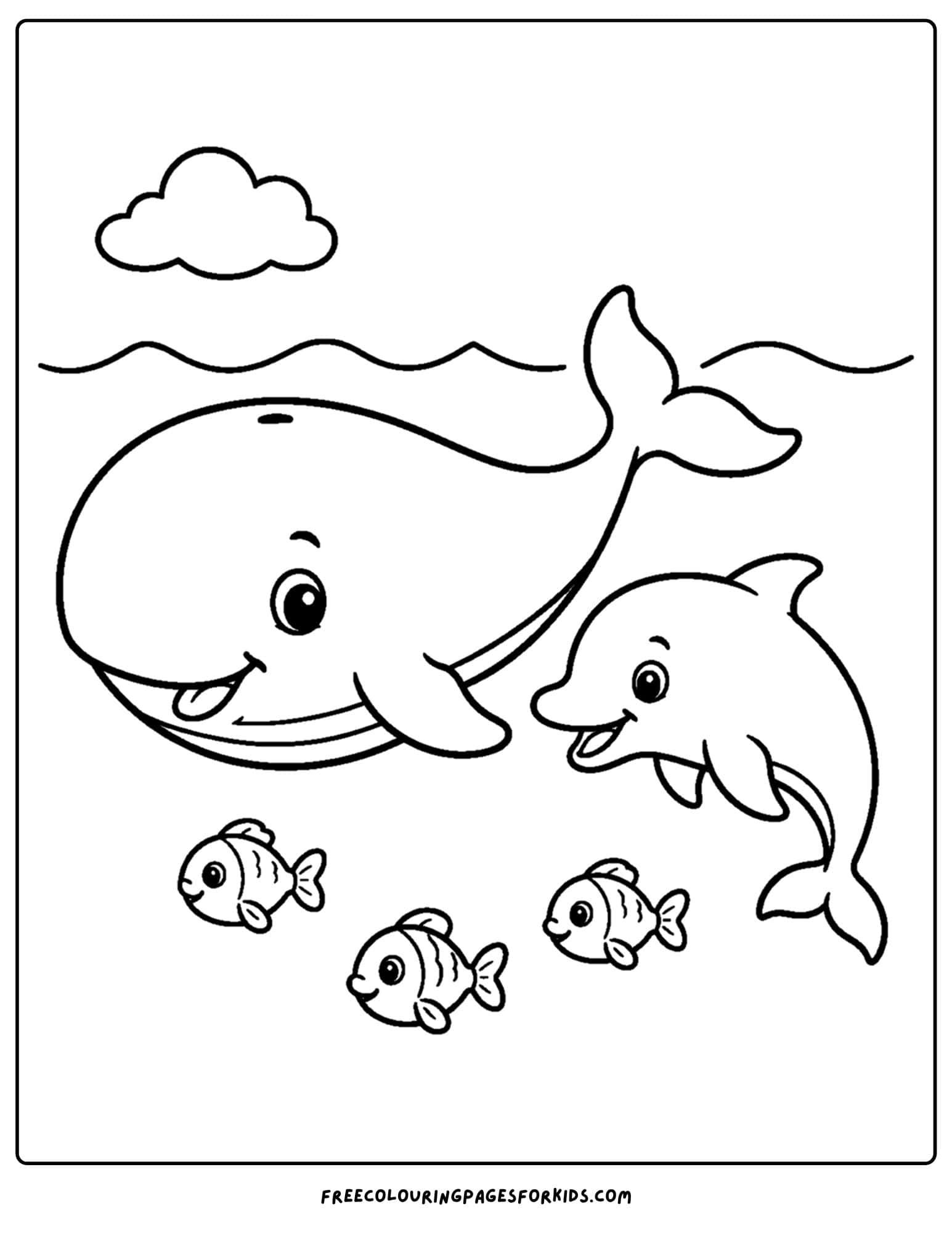 a coloring page of a whale and a dolphin