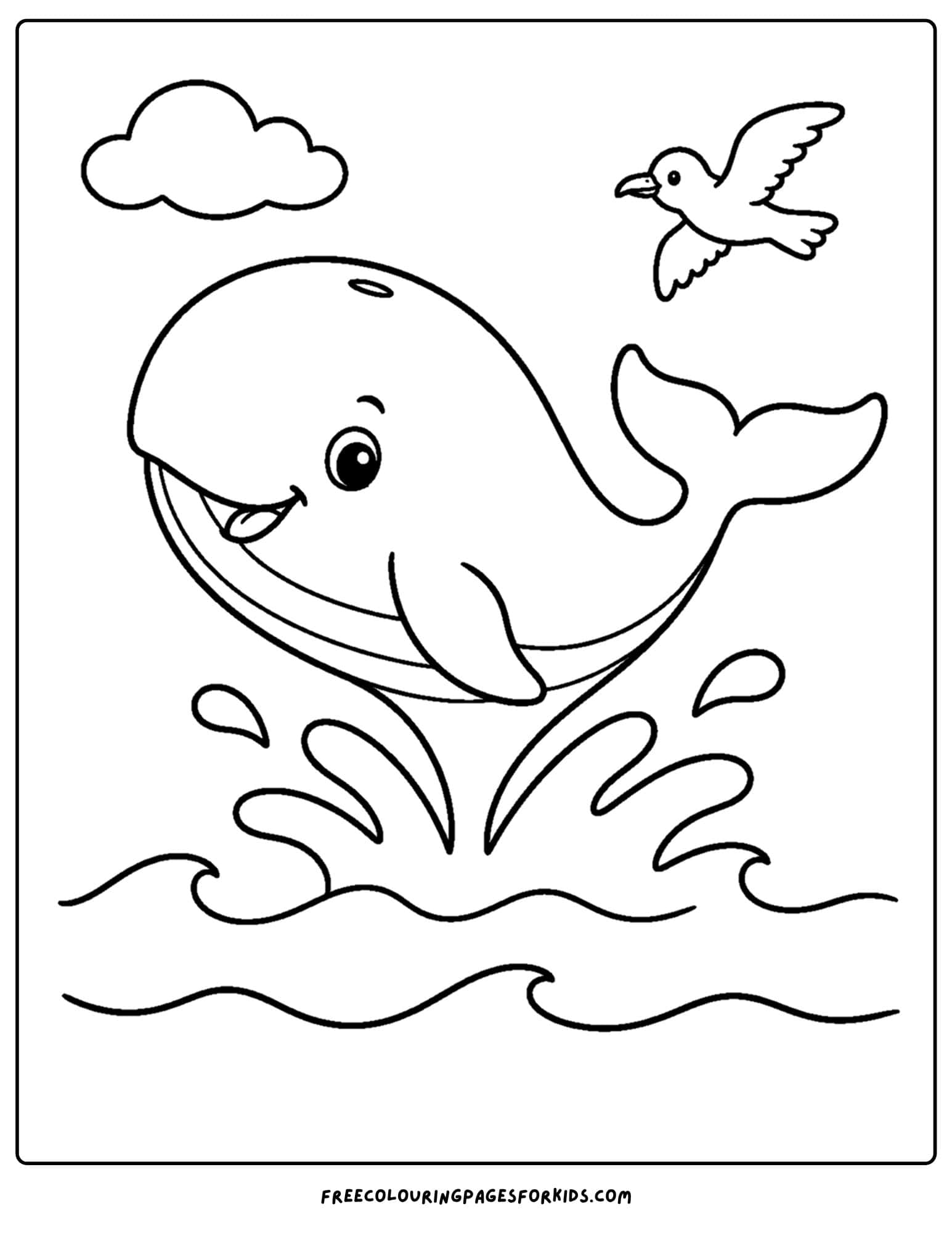 a coloring page of a whale jumping from the ocean