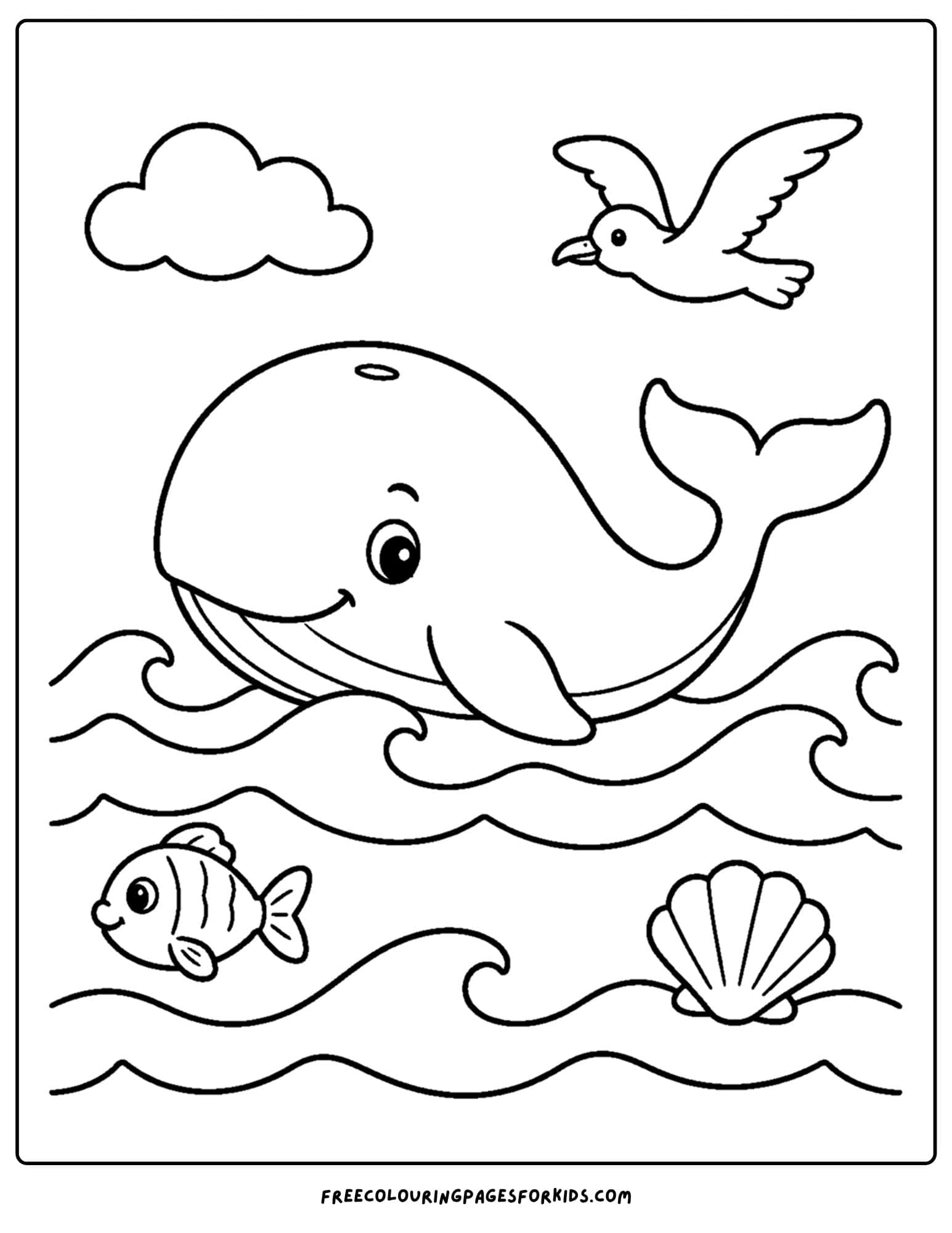 a coloring page of a whale surfacing in the ocean