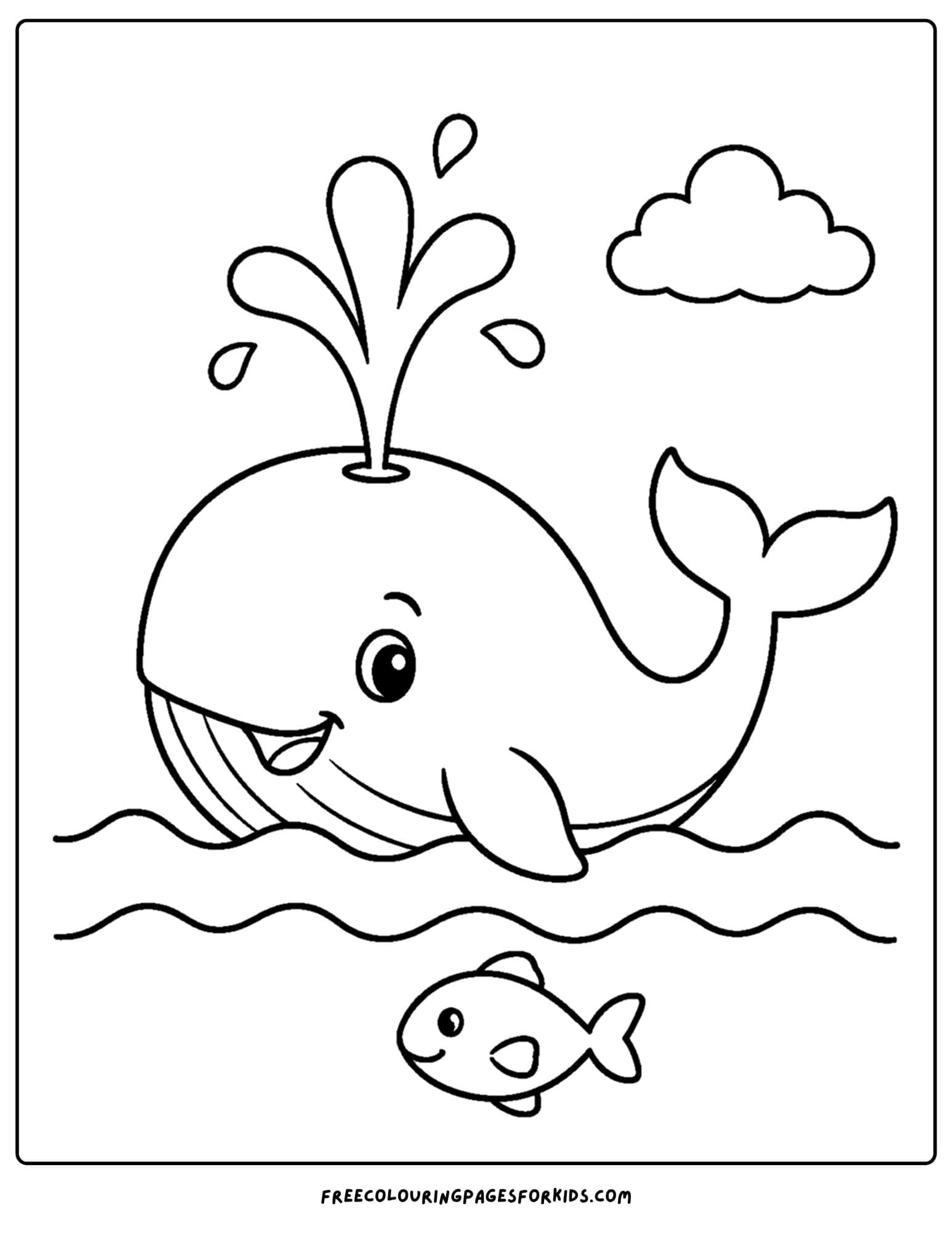 a coloring page of a whale spouting via the blowhole