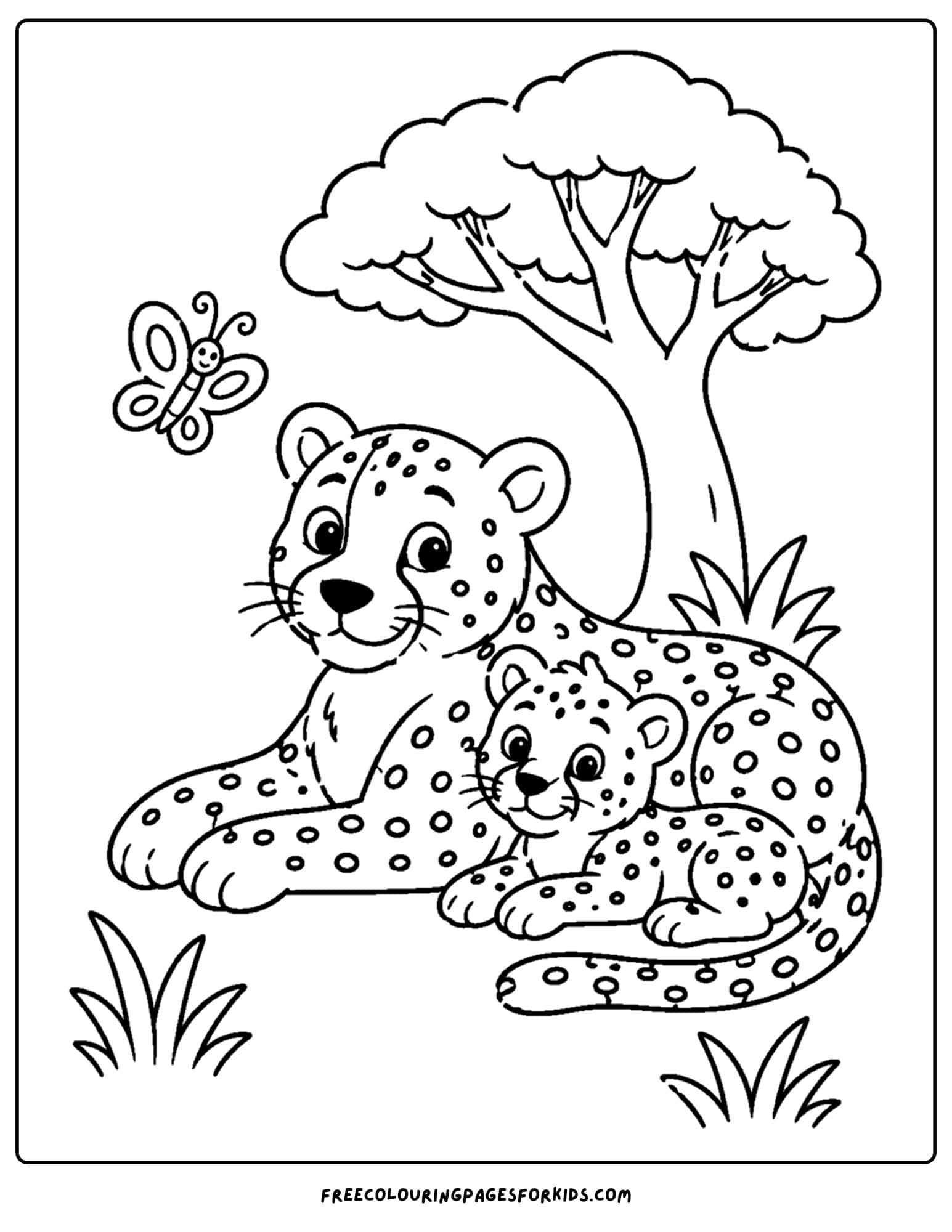 a zoo animal coloring page featuring a cheetah and its cub