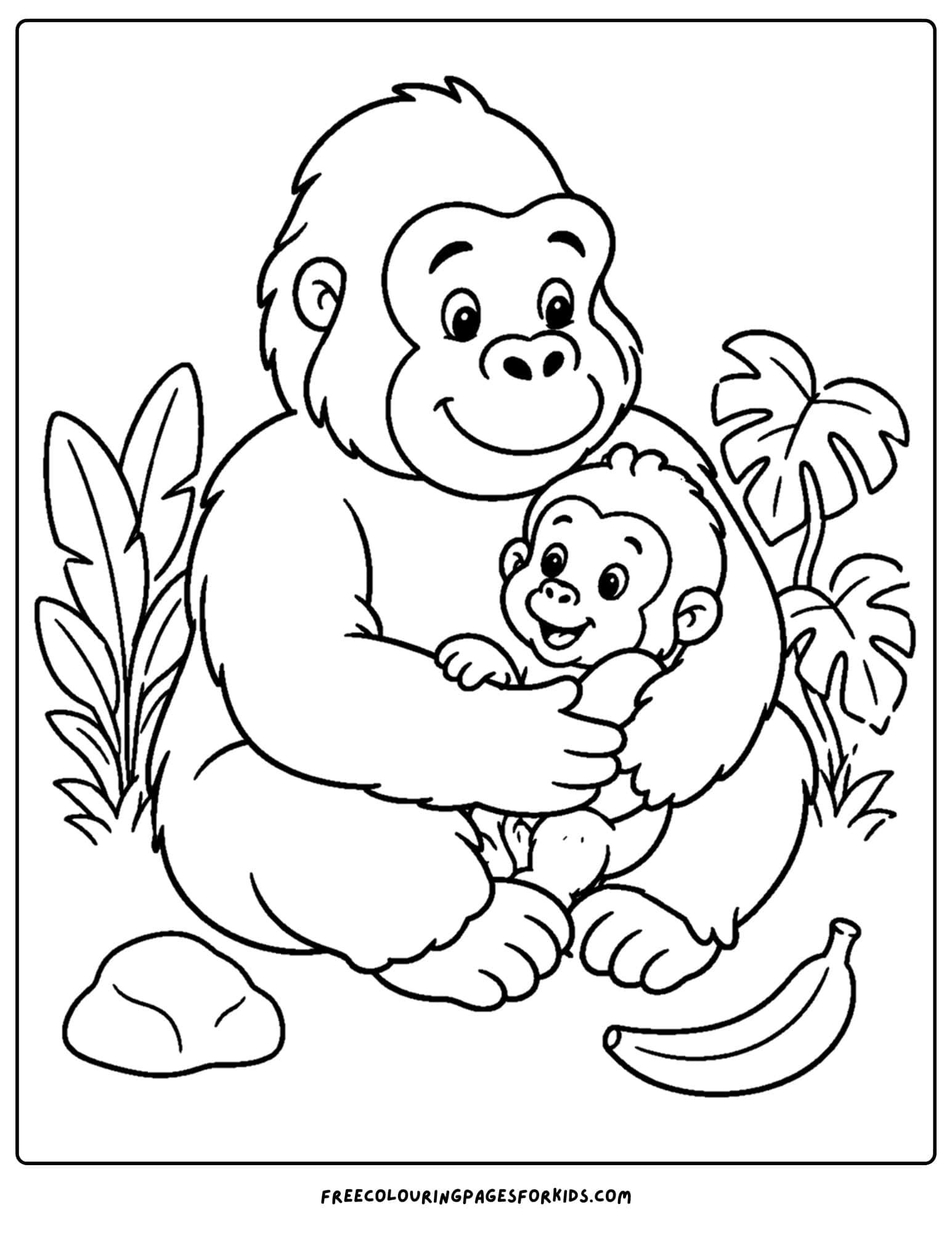 a zoo animal coloring page featuring a gorilla and a baby gorilla