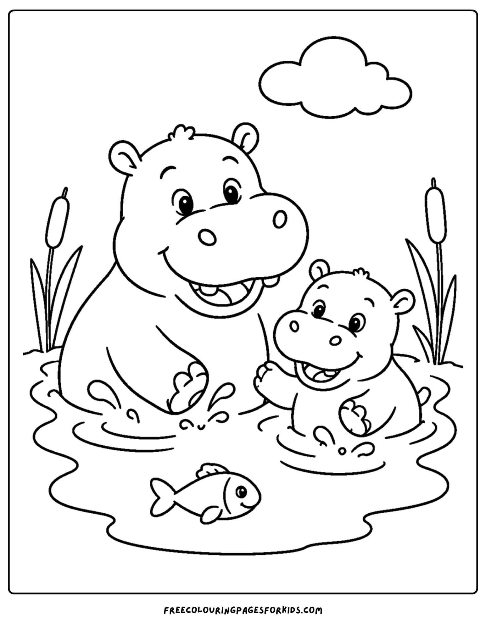 a zoo animal coloring page featuring a hippo splashing in the water