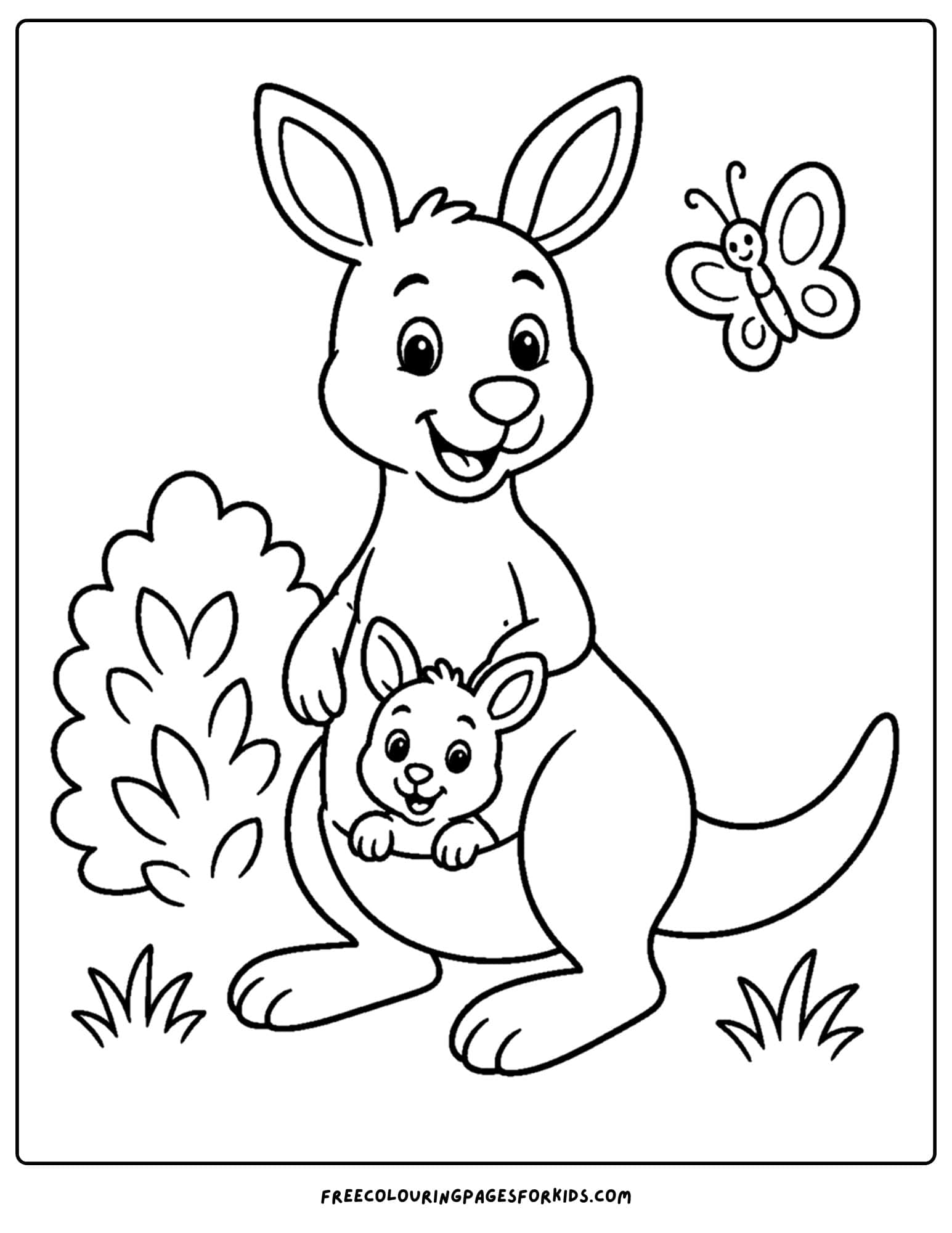 a zoo animal coloring page featuring a kangaroo with a joey in its pouch