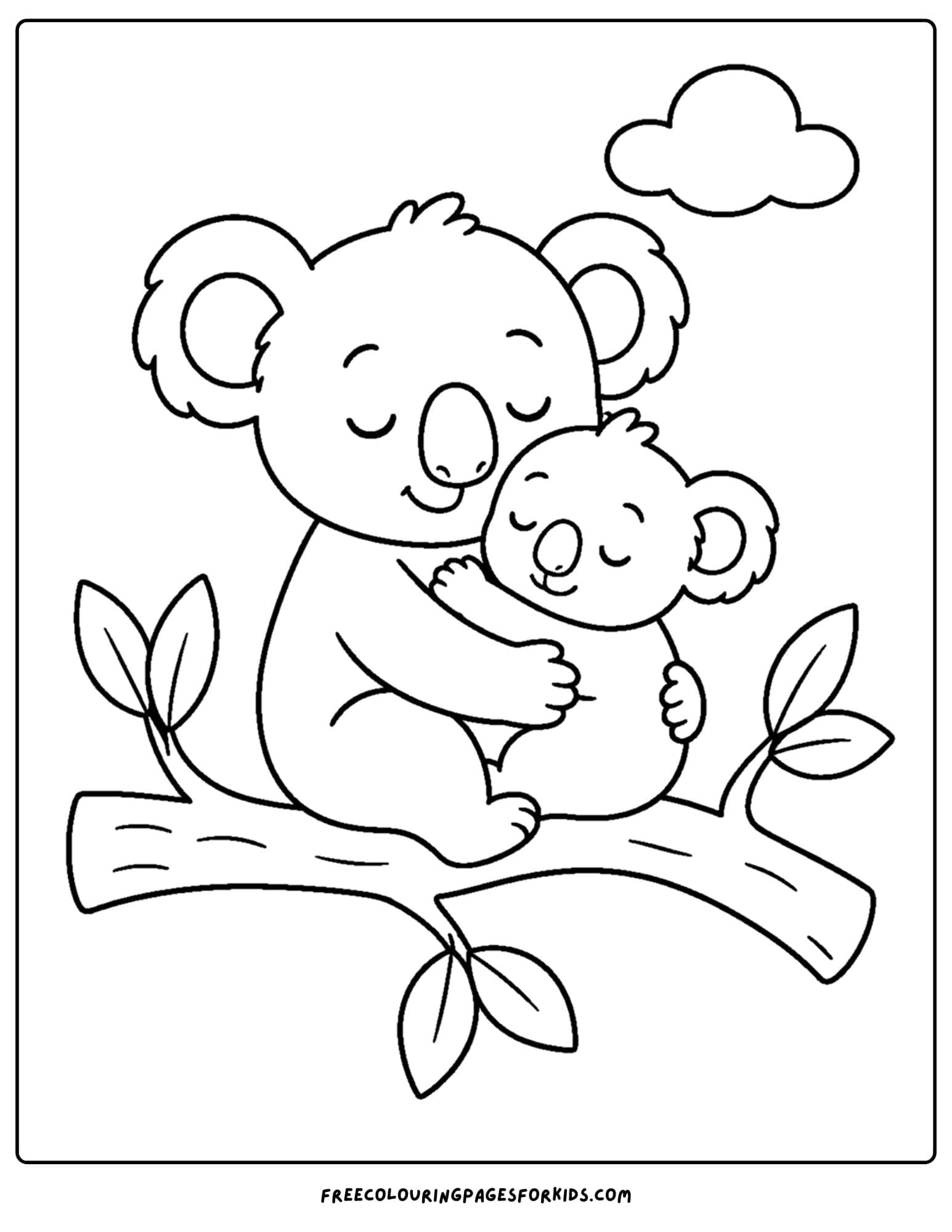 a zoo animal coloring page featuring koala and a baby koala sleeping together