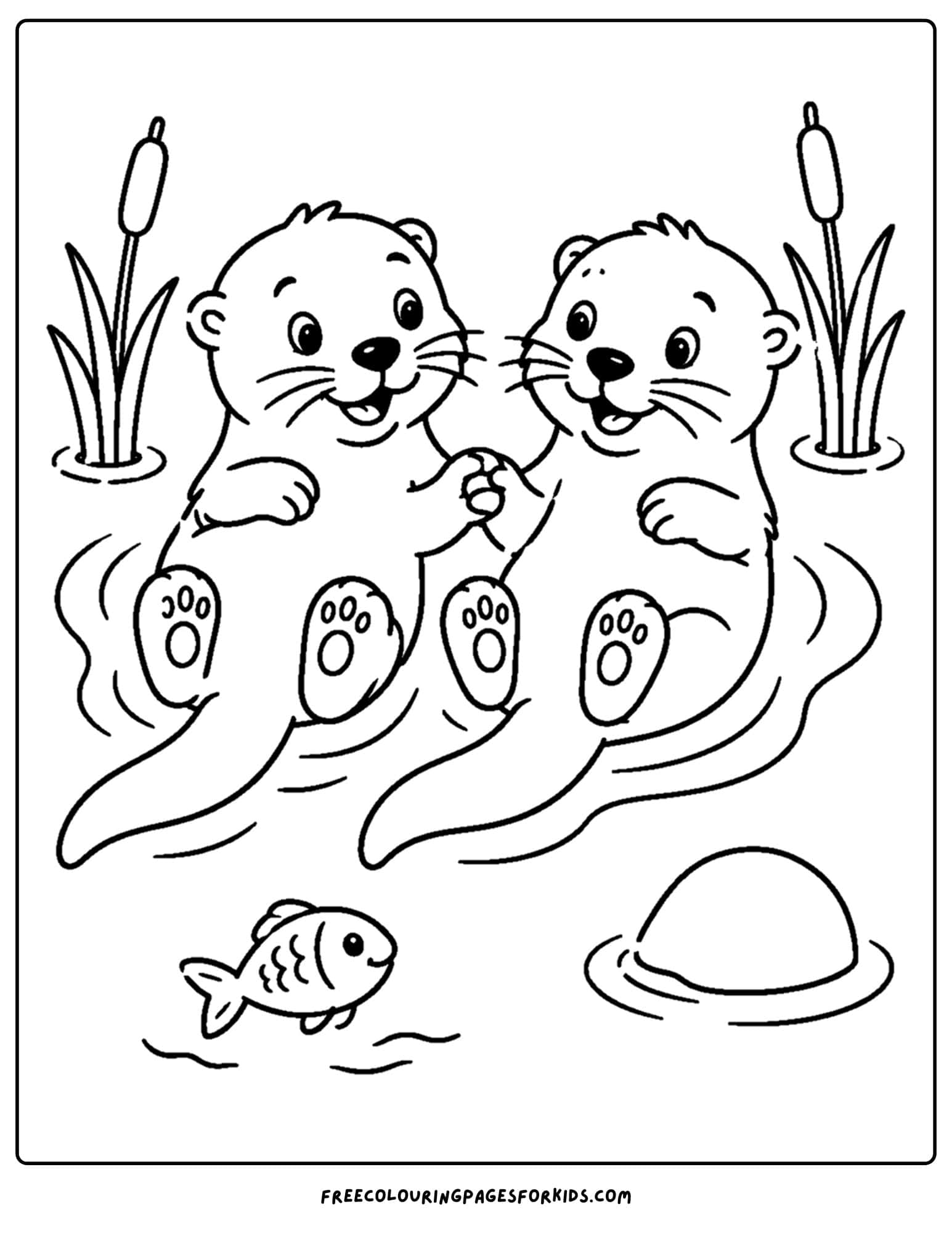 a zoo animal coloring page featuring two otters floating in the water together