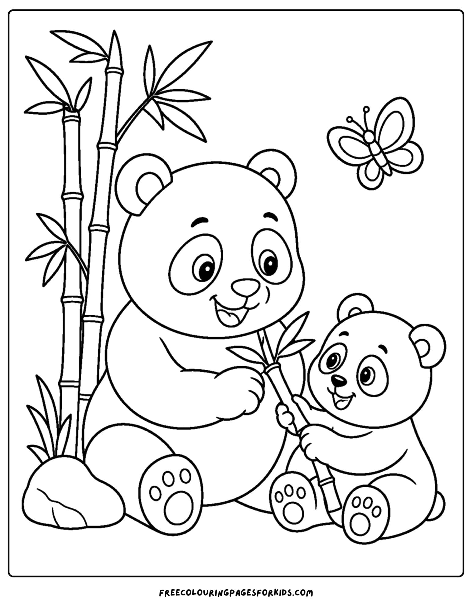 a zoo animal coloring page featuring pandas eating bamboo
