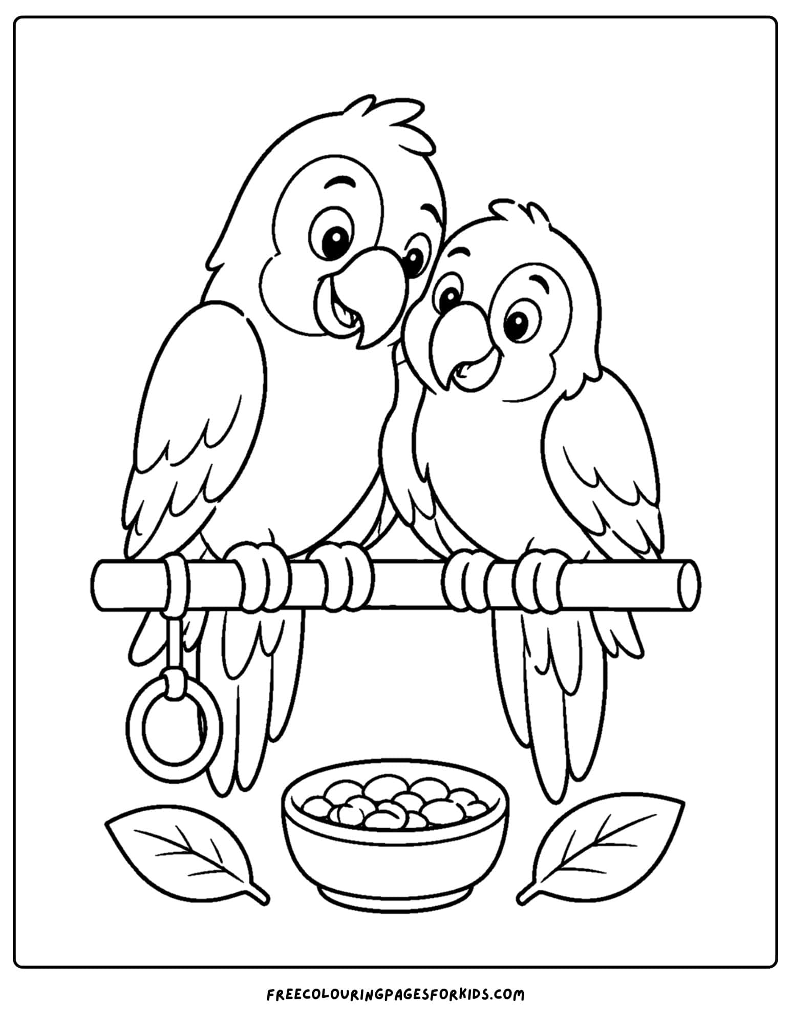 a zoo animal coloring page featuring parrots perched on a stand together
