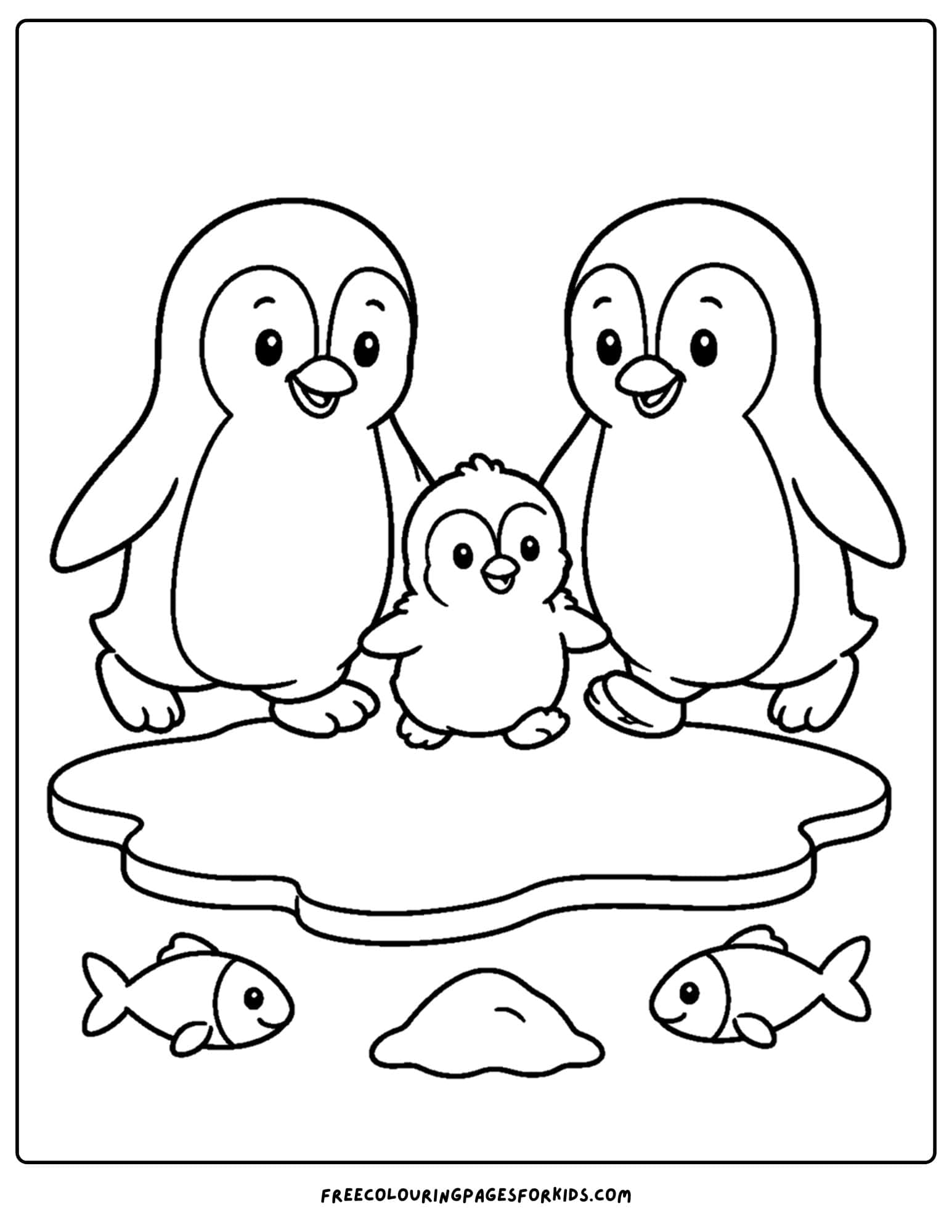 a zoo animal coloring page featuring penguins together on the ice