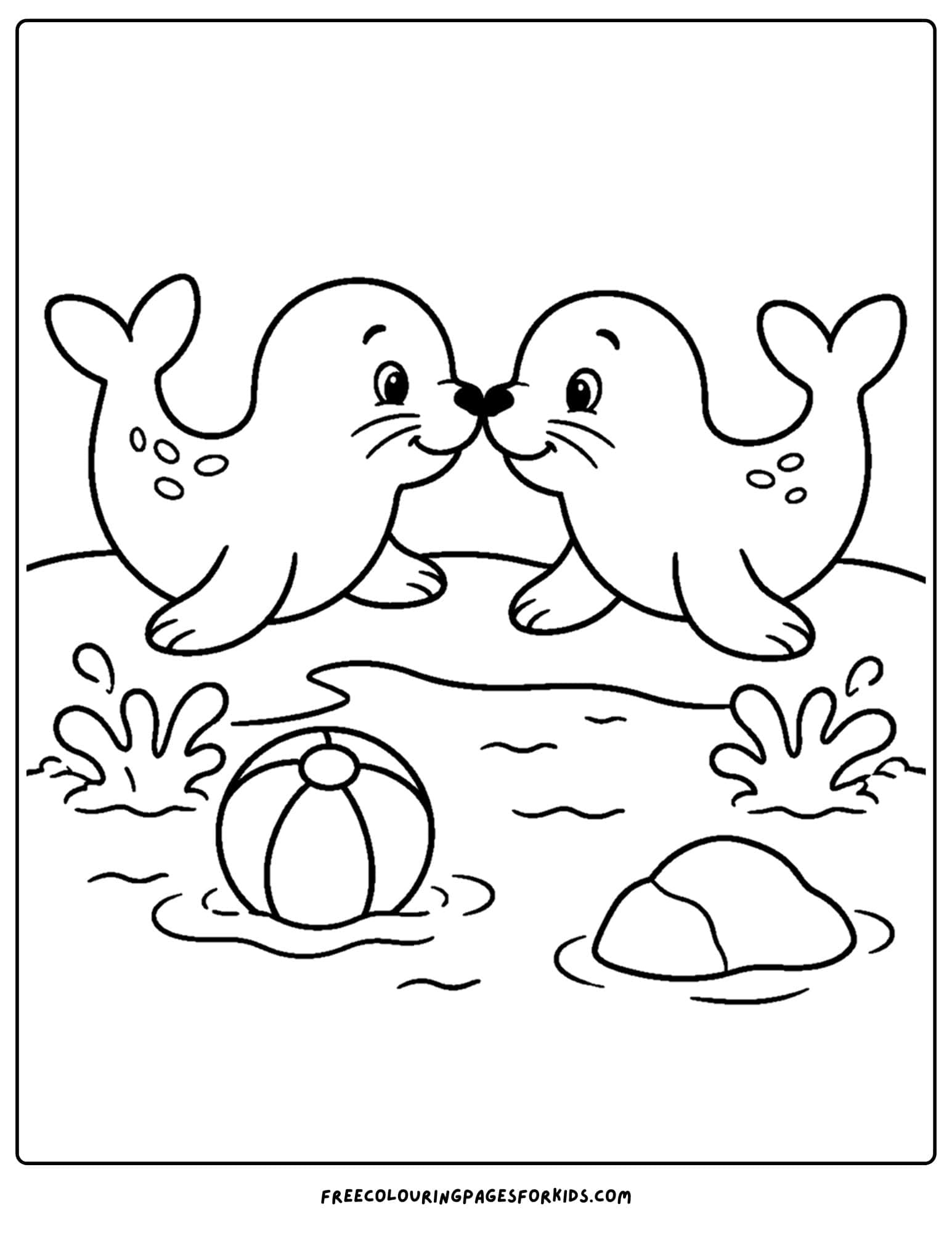 a zoo animal coloring page featuring two seals nose to nose
