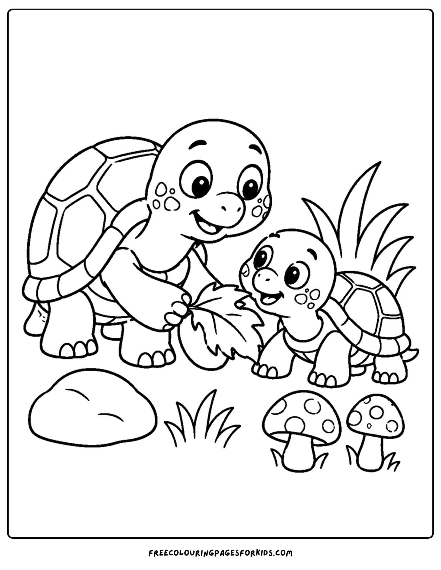 a zoo animal coloring page featuring a tortoise snacking with a friend