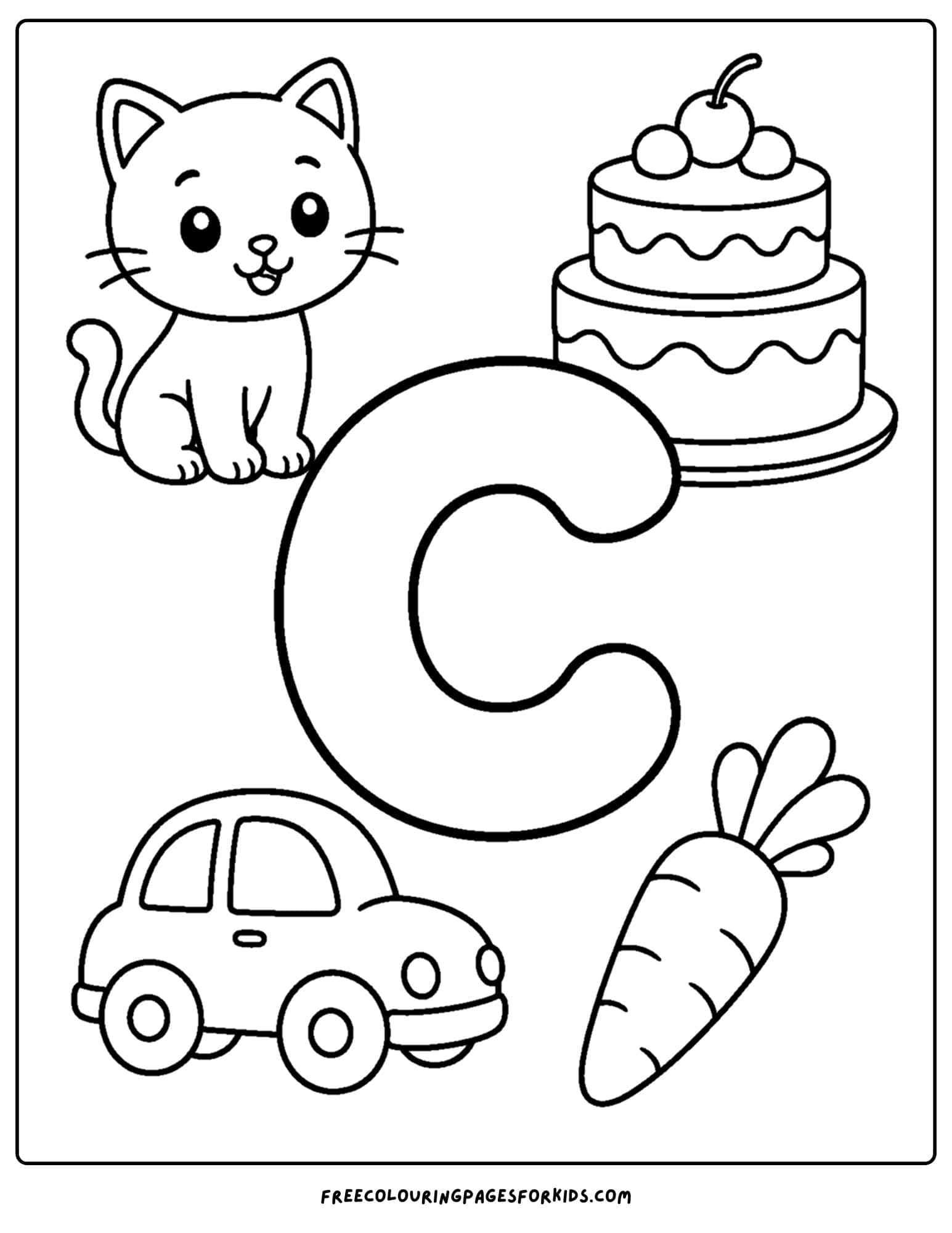 an alphabet coloring page for the letter c