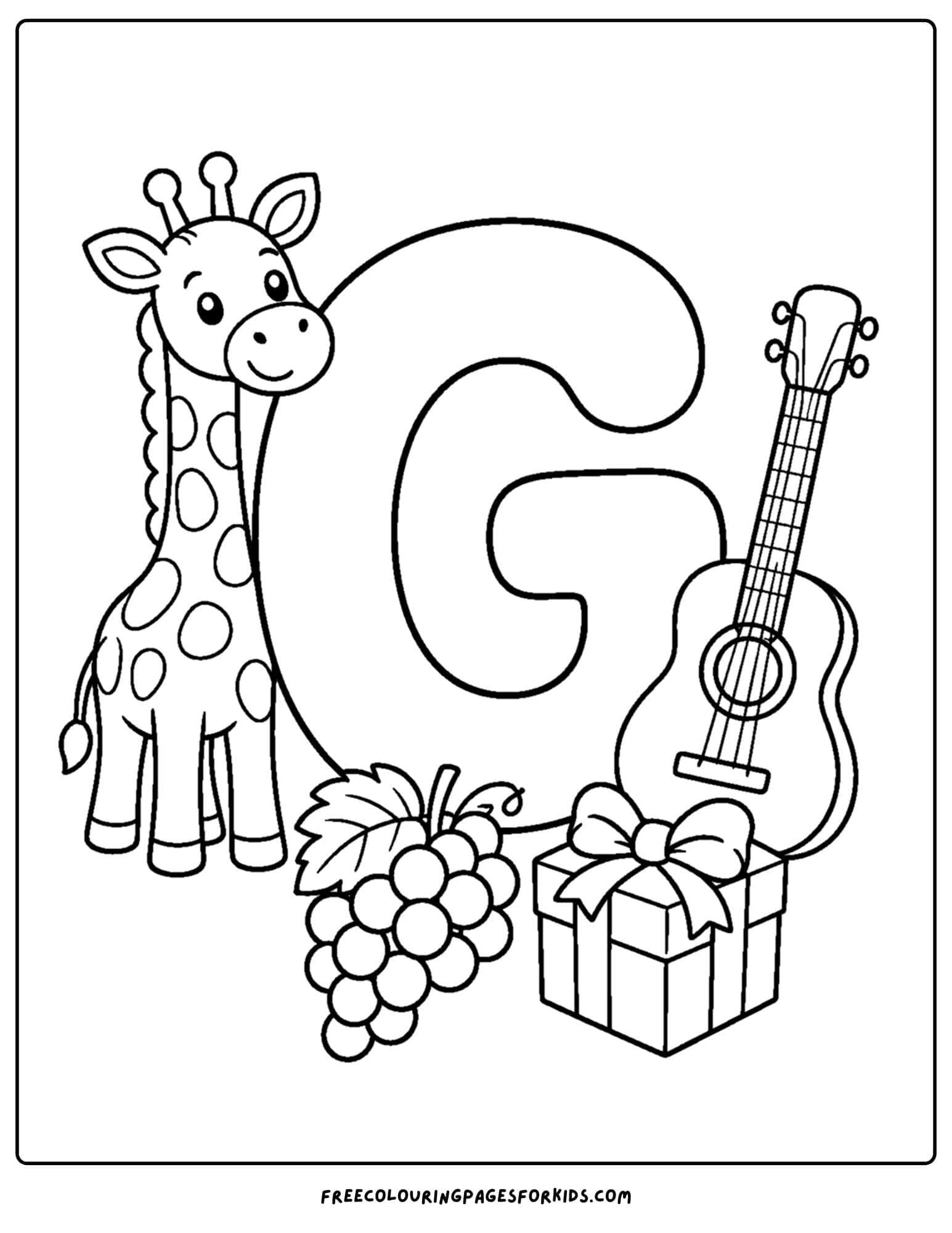an alphabet coloring page for the letter g