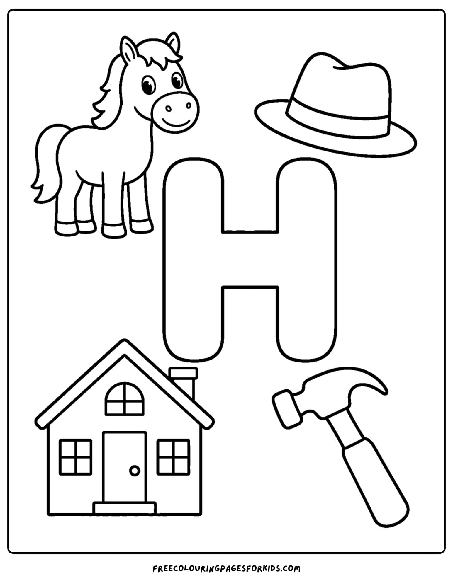 an alphabet coloring page for the letter h
