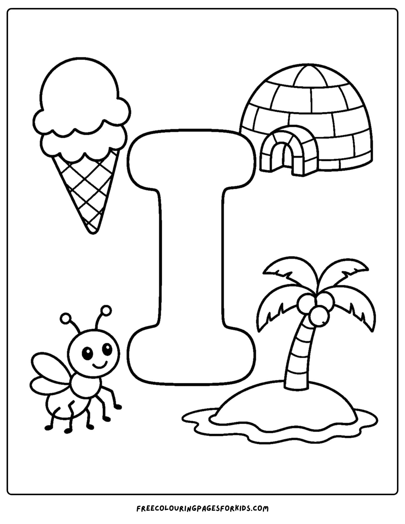 an alphabet coloring page for the letter i