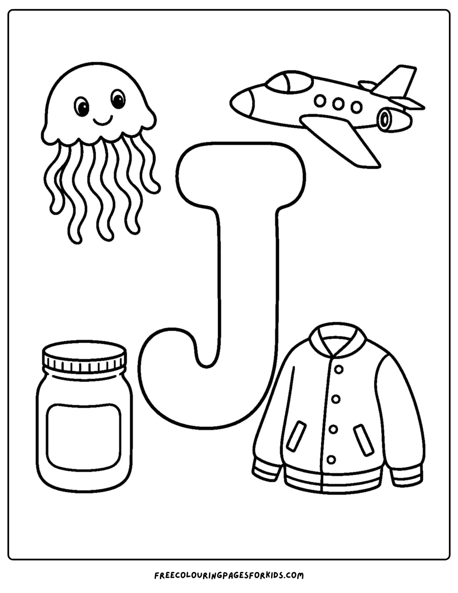 an alphabet coloring page for the letter j