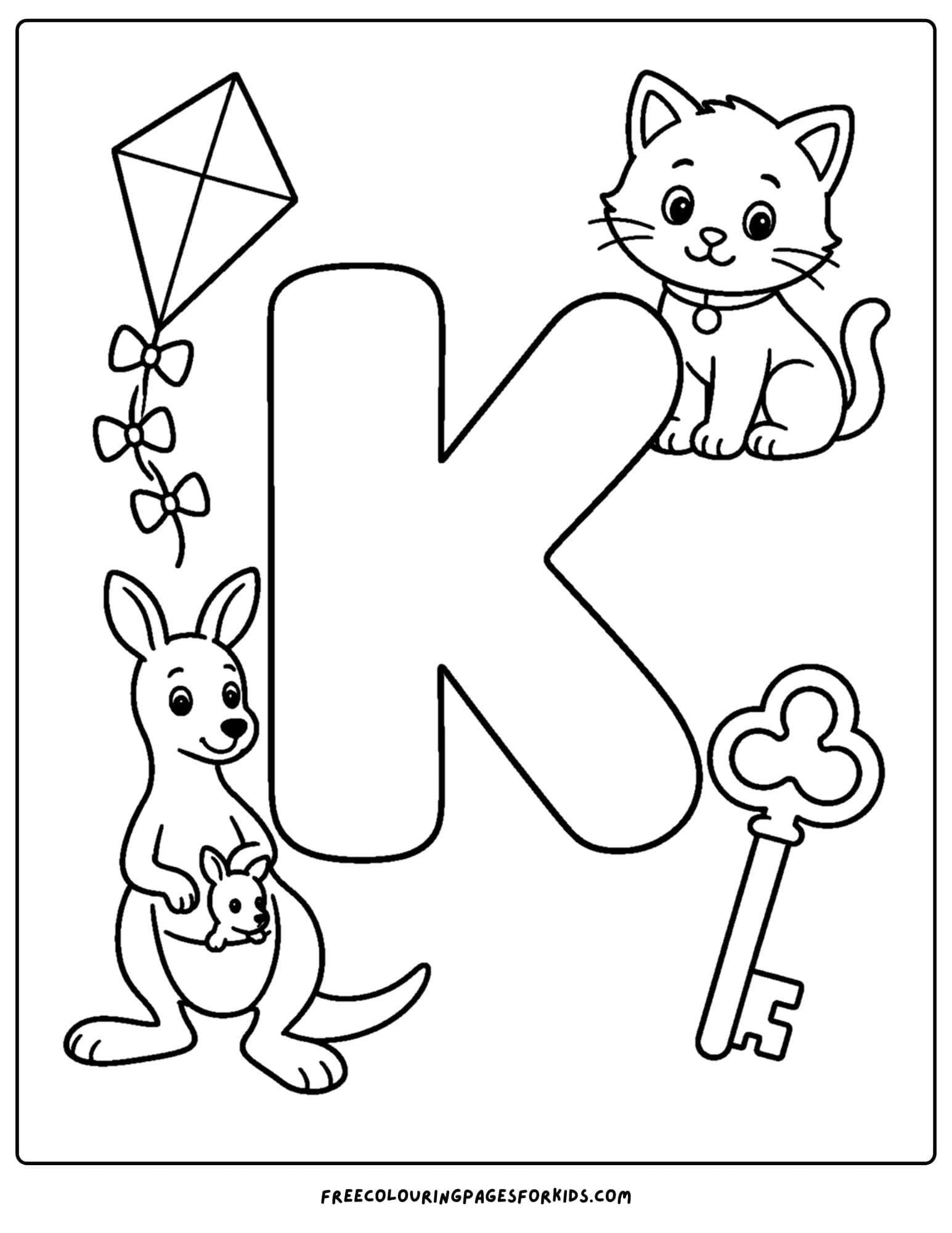 an alphabet coloring page for the letter k