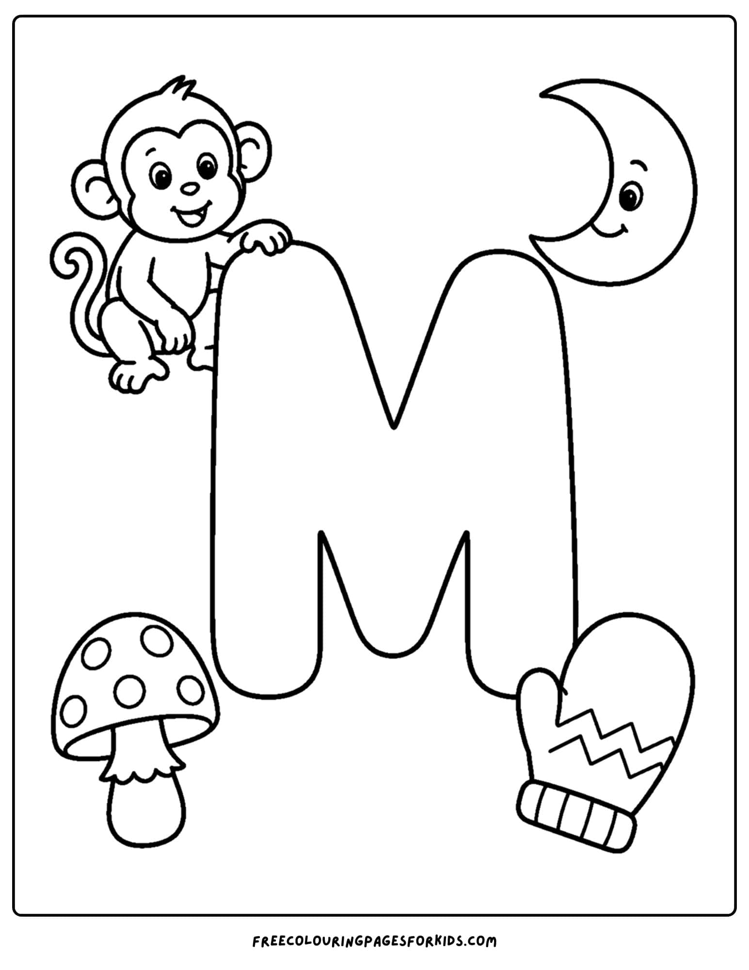 an alphabet coloring page for the letter m