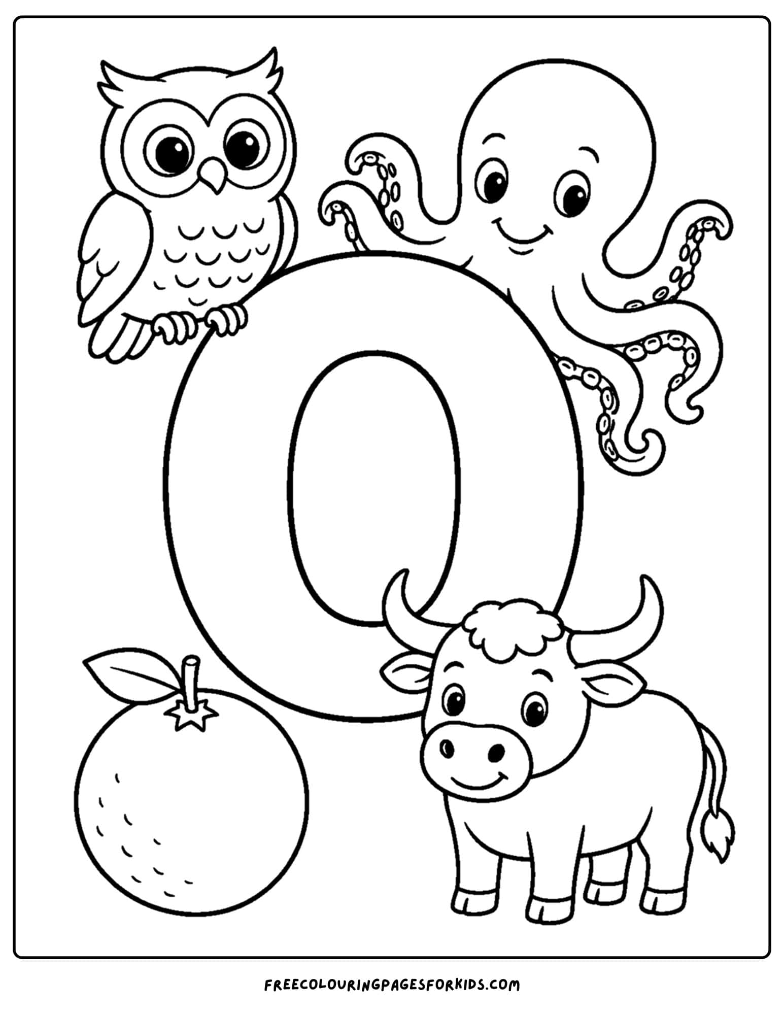 an alphabet coloring page for the letter o