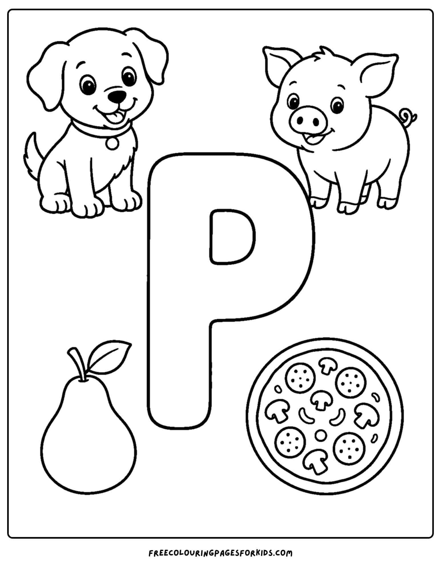an alphabet coloring page for the letter p