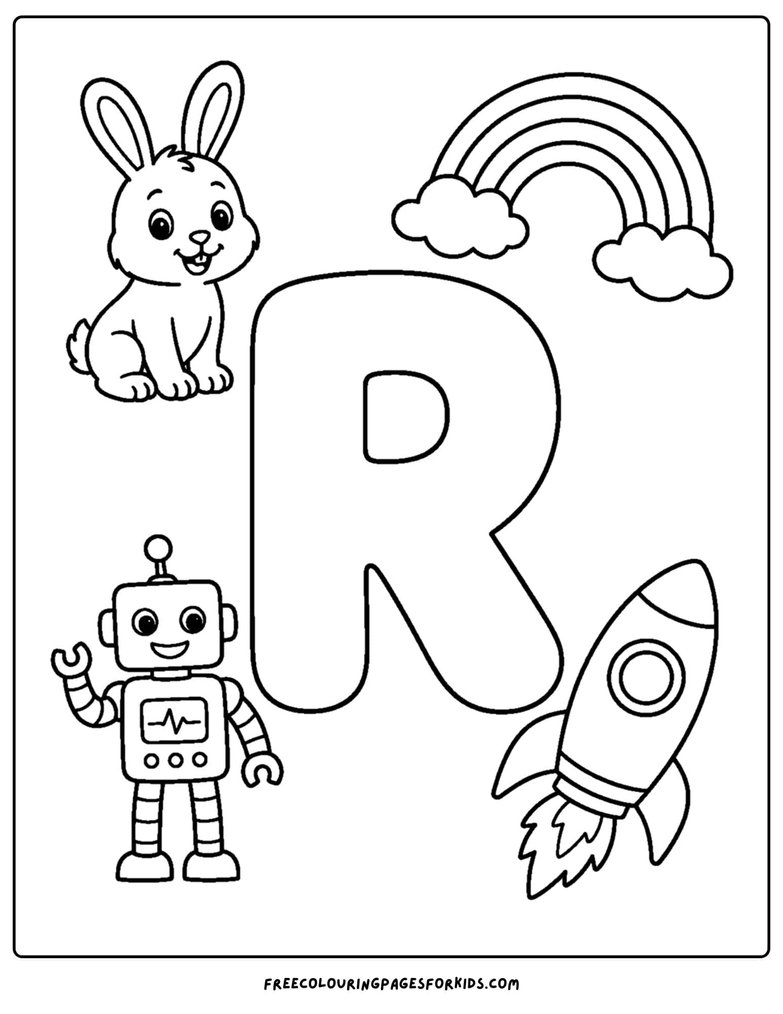 an alphabet coloring page for the letter r