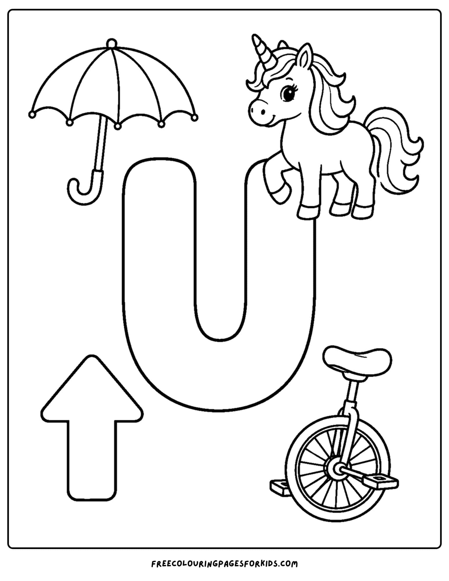 an alphabet coloring page for the letter u