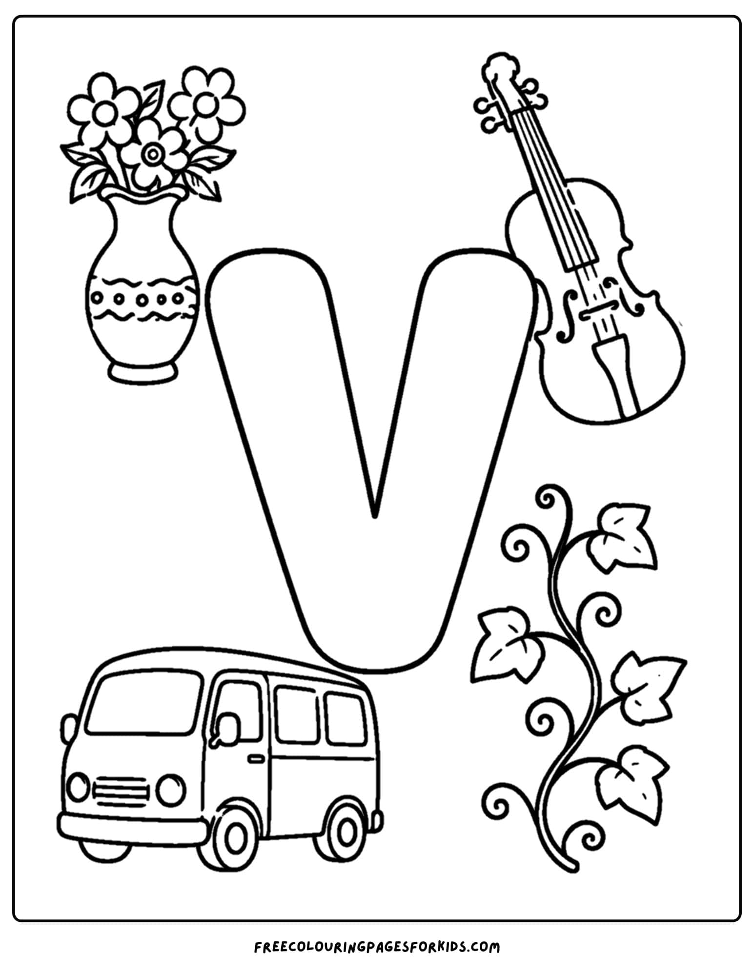 an alphabet coloring page for the letter v