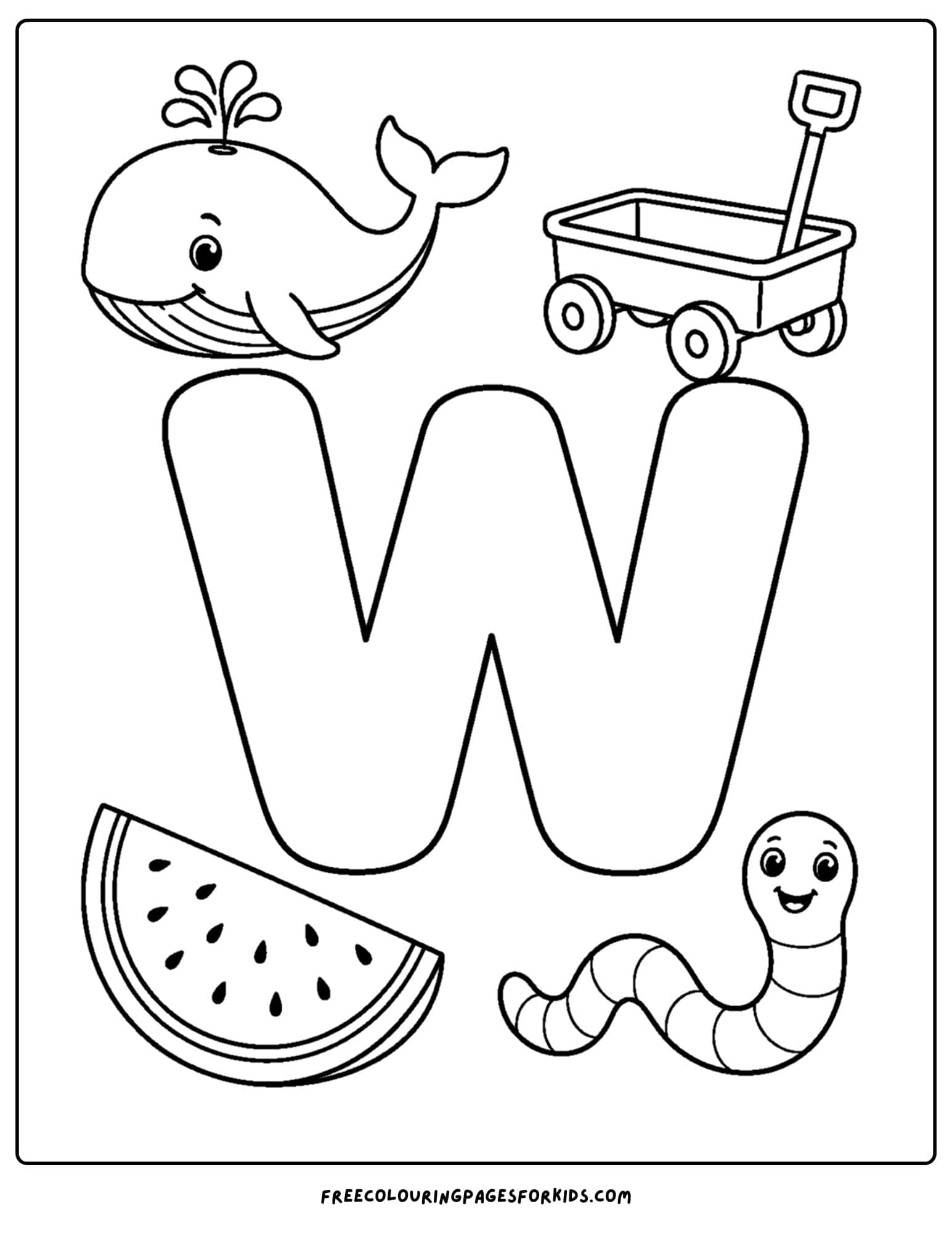 an alphabet coloring page for the letter w
