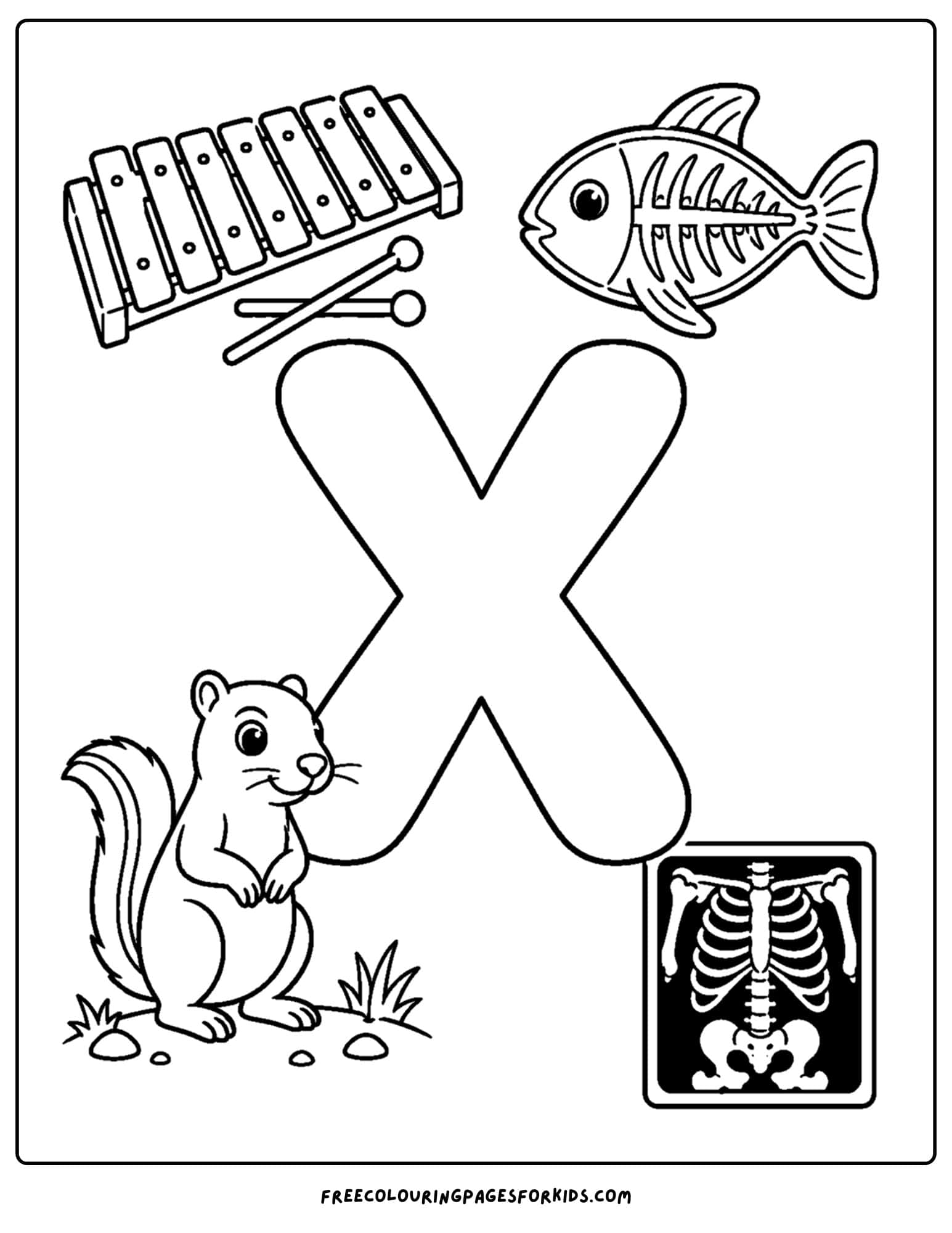 an alphabet coloring page for the letter x
