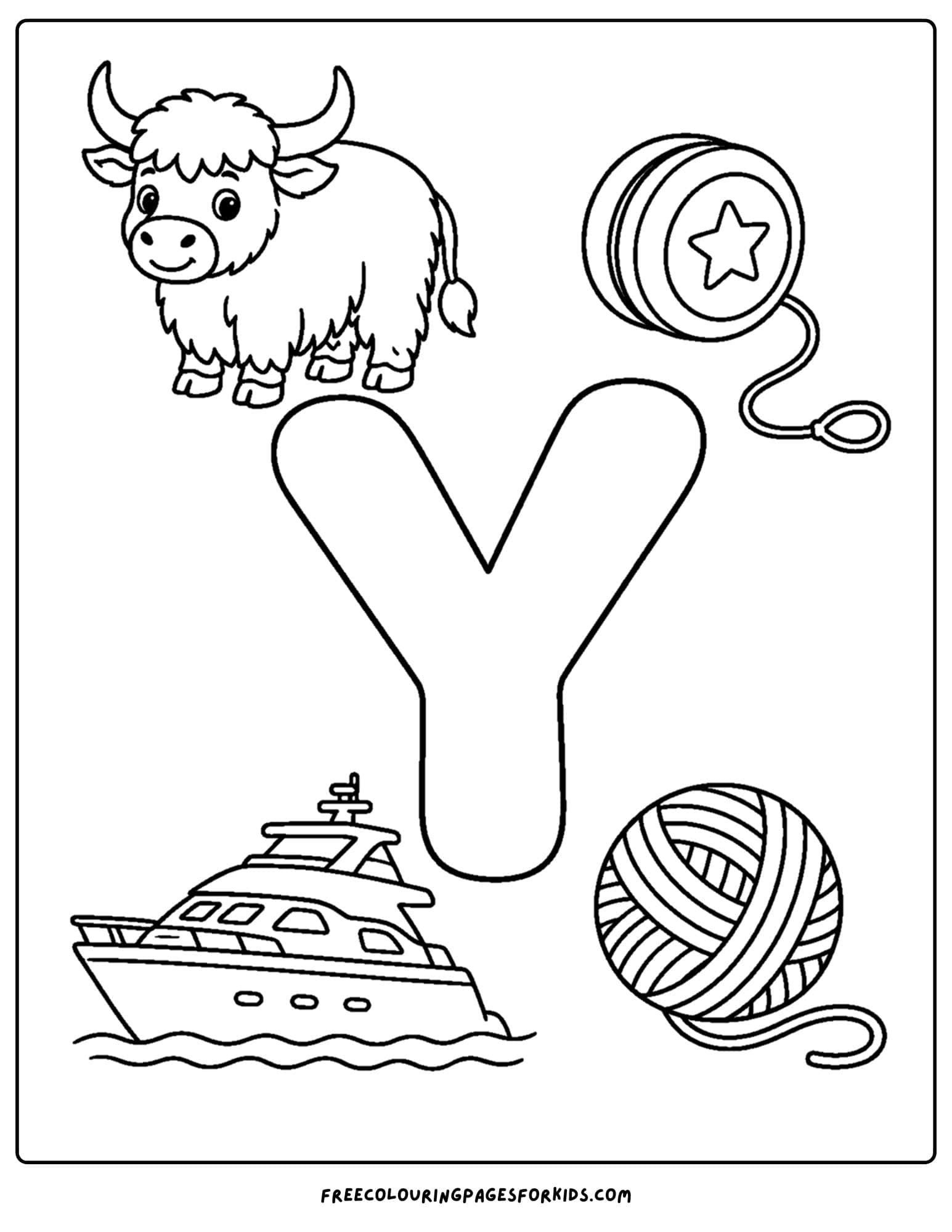 an alphabet coloring page for the letter y
