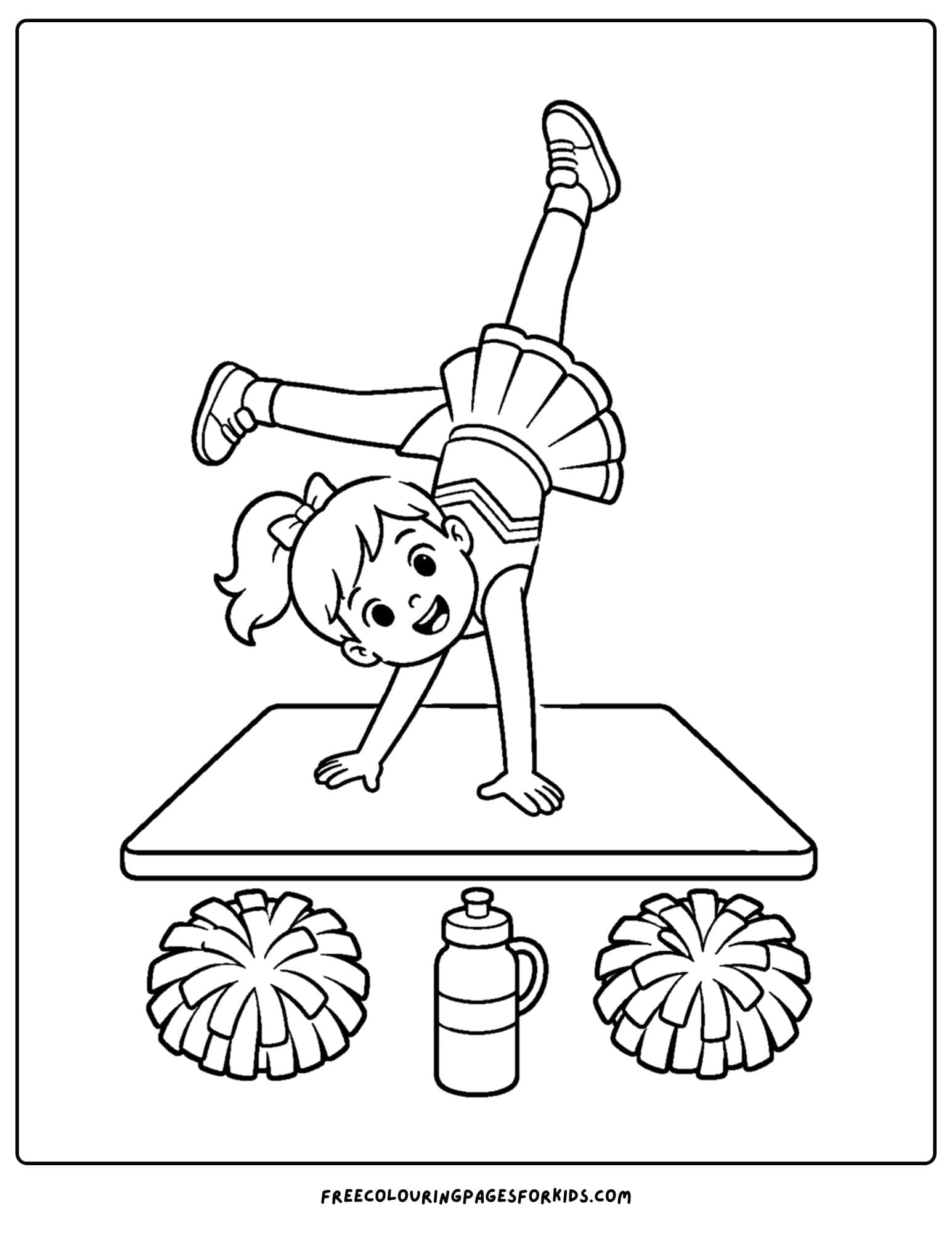 a coloring page of a cheerleader doing a cartwheel