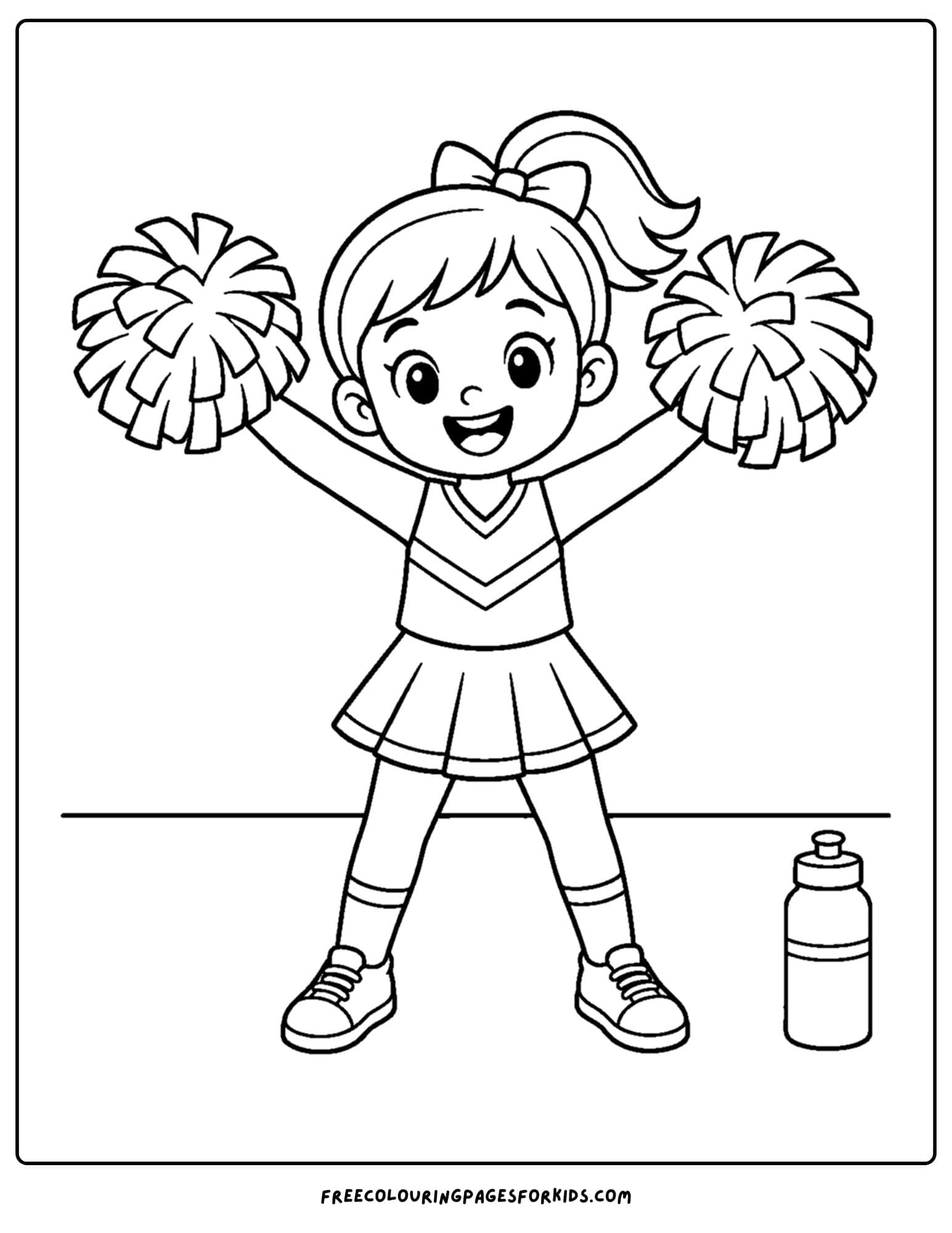 a coloring page of a cheerleader cheering on the sidelines