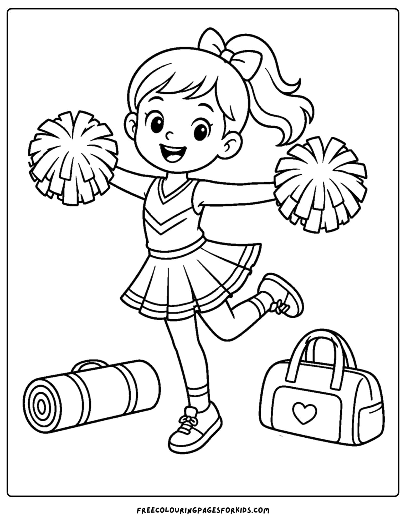 a coloring page of a cheerleader doing a spin and posing