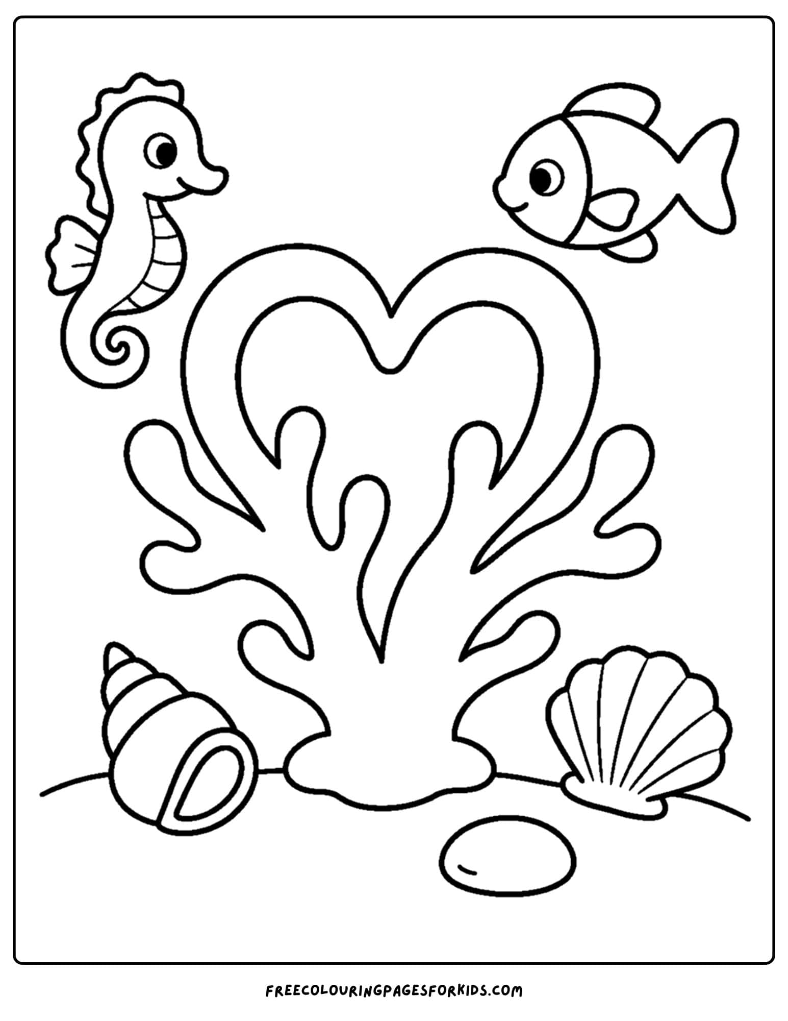a coloring page of coral shaped like a heart