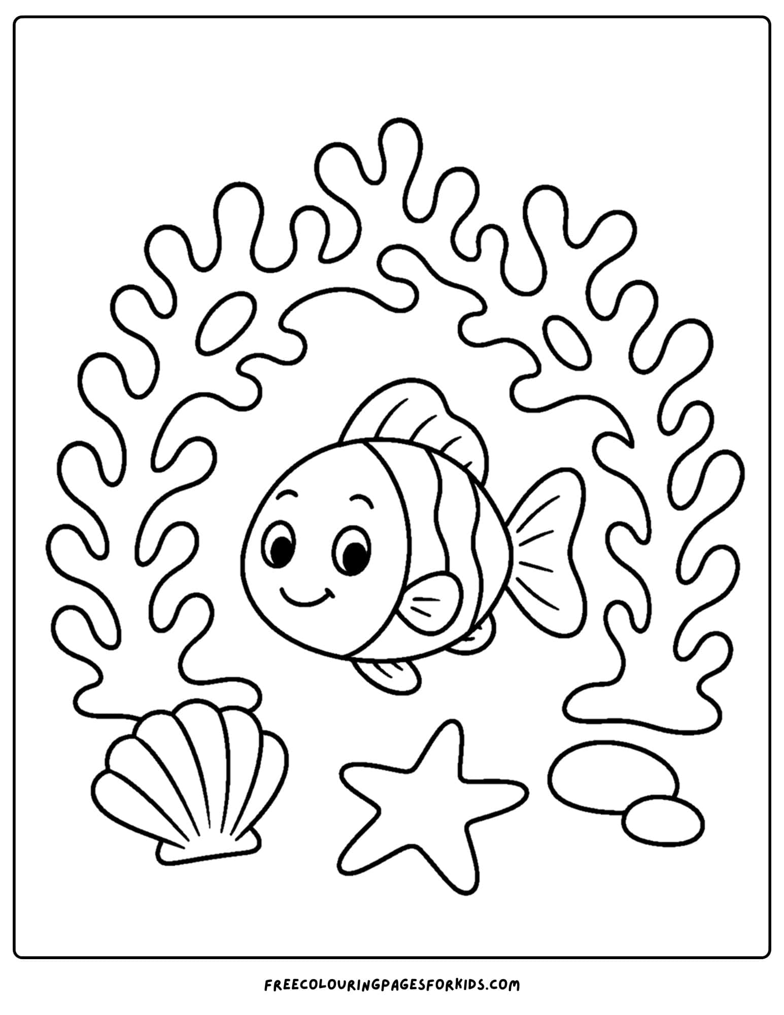a coloring page of coral forming an arch for fish to swim through