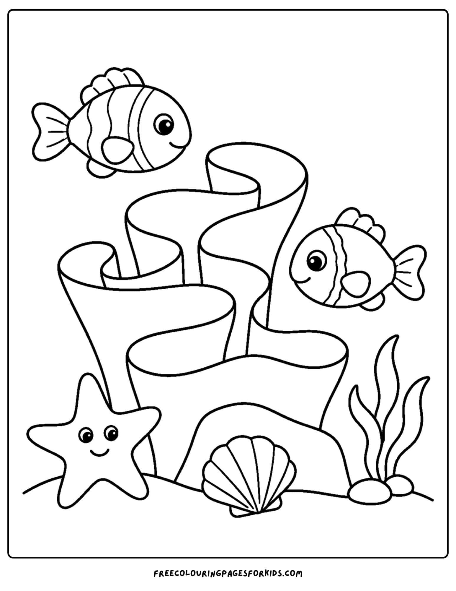 a coloring page of coral shaped like ribbons