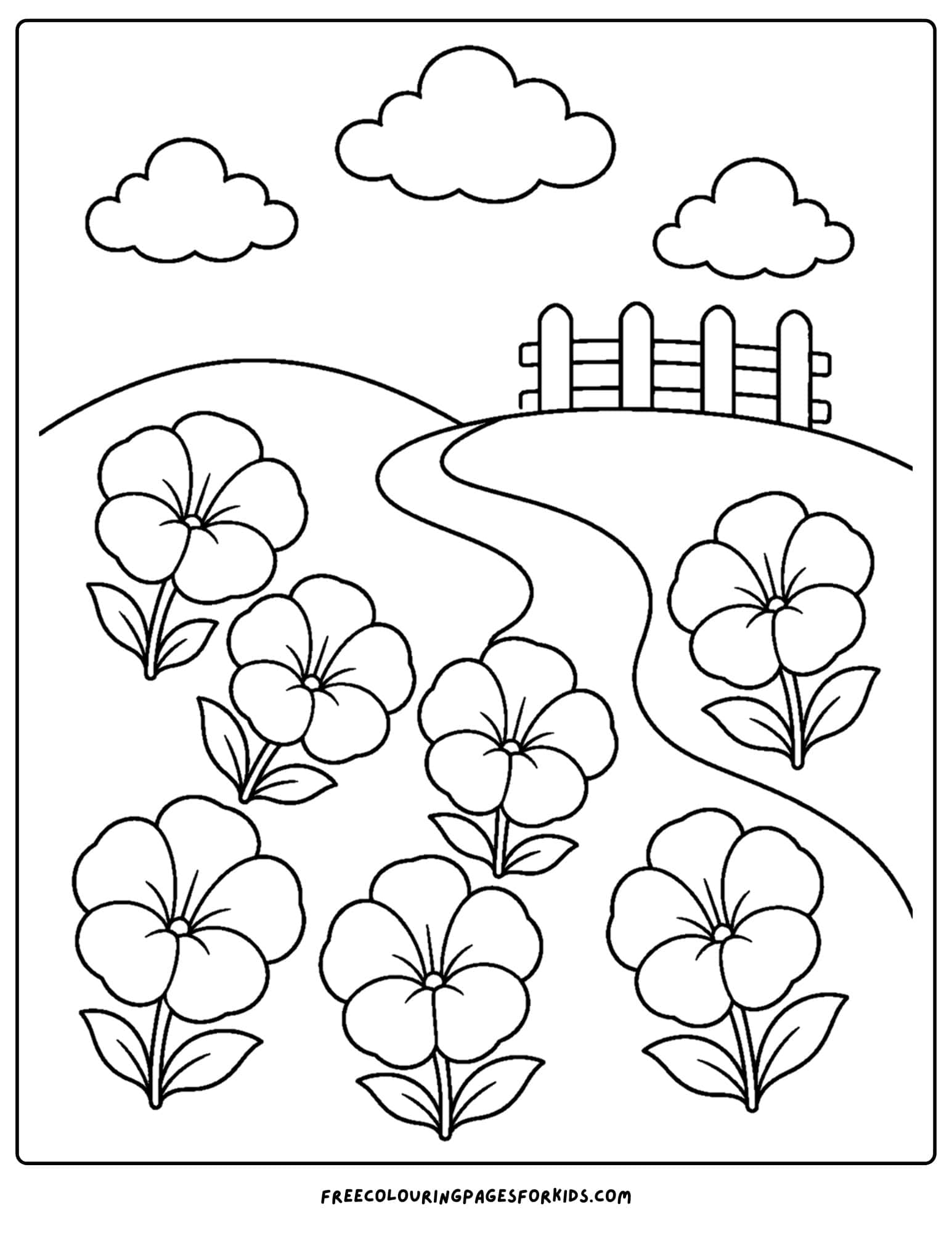 a coloring page of a flower field of petunia