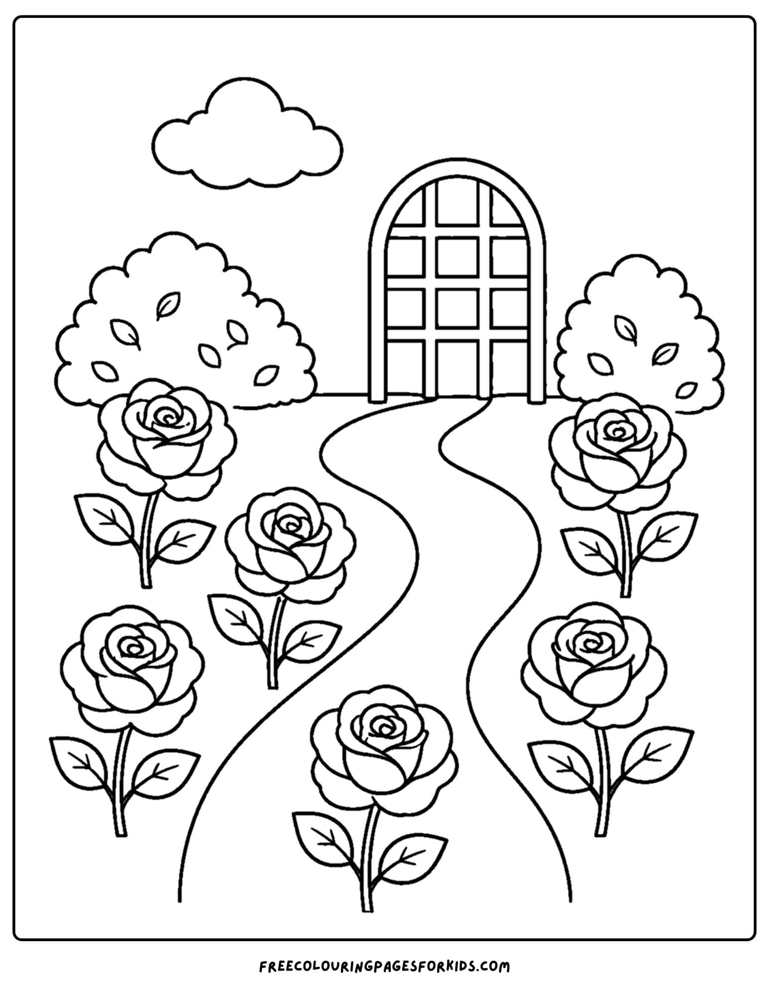 a coloring page of a flower field full or roses