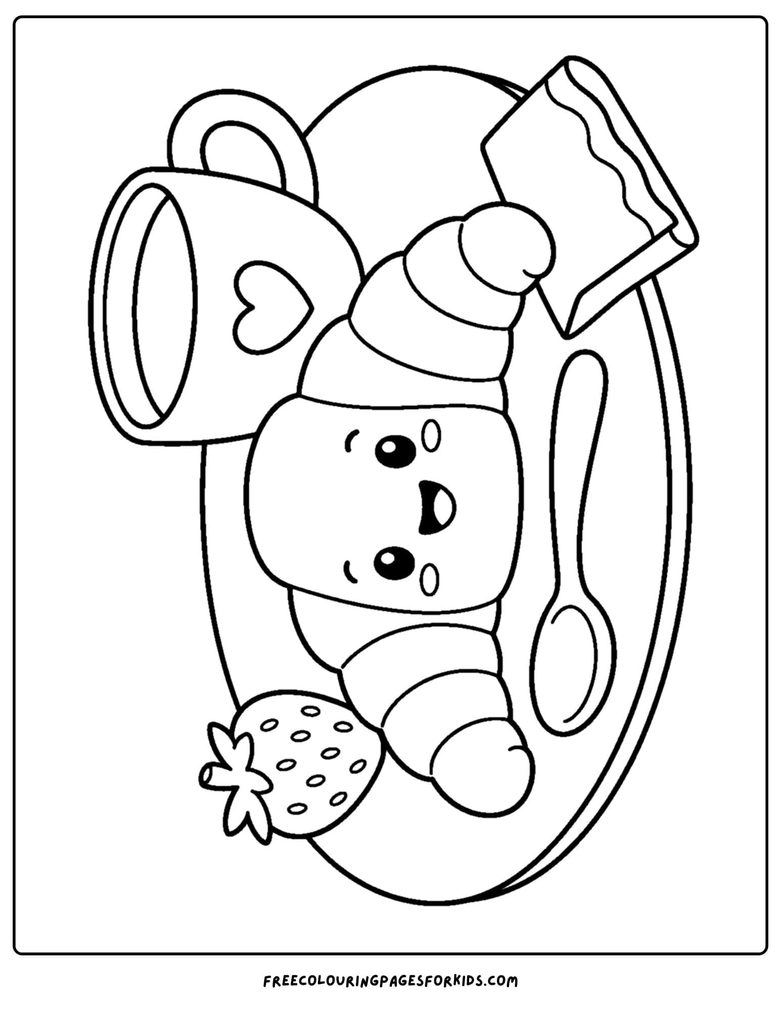 a france themed coloring page showing a croissant breakfast plate