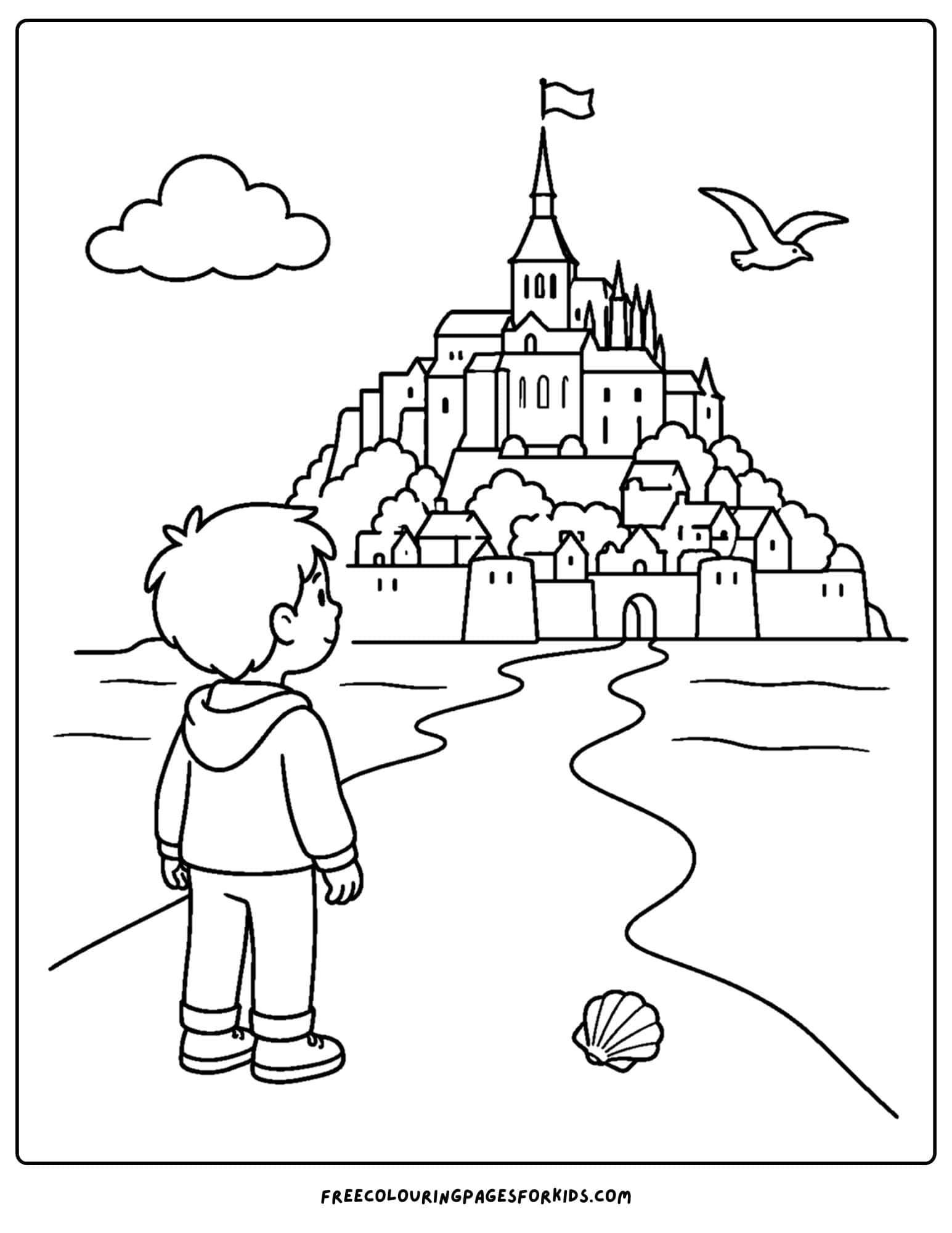 a france themed coloring page a tourist going to mont saint michel