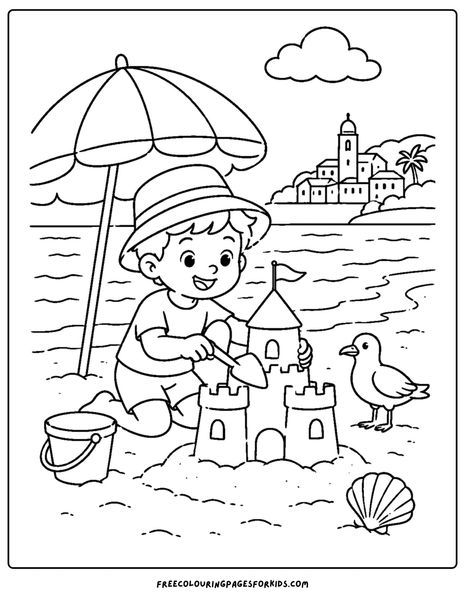 a france themed coloring page child on the beach