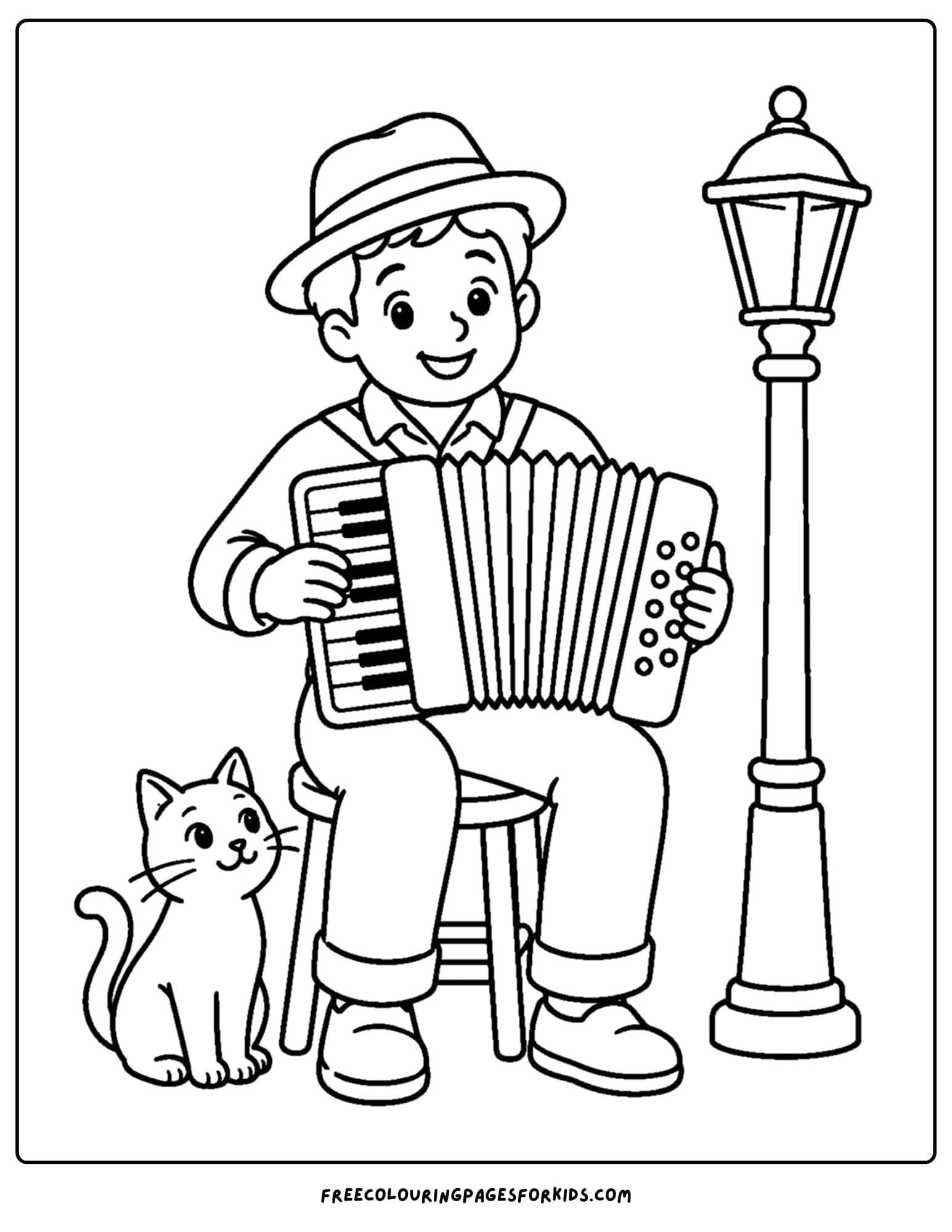 a france themed coloring page a performer with an accordion playing music