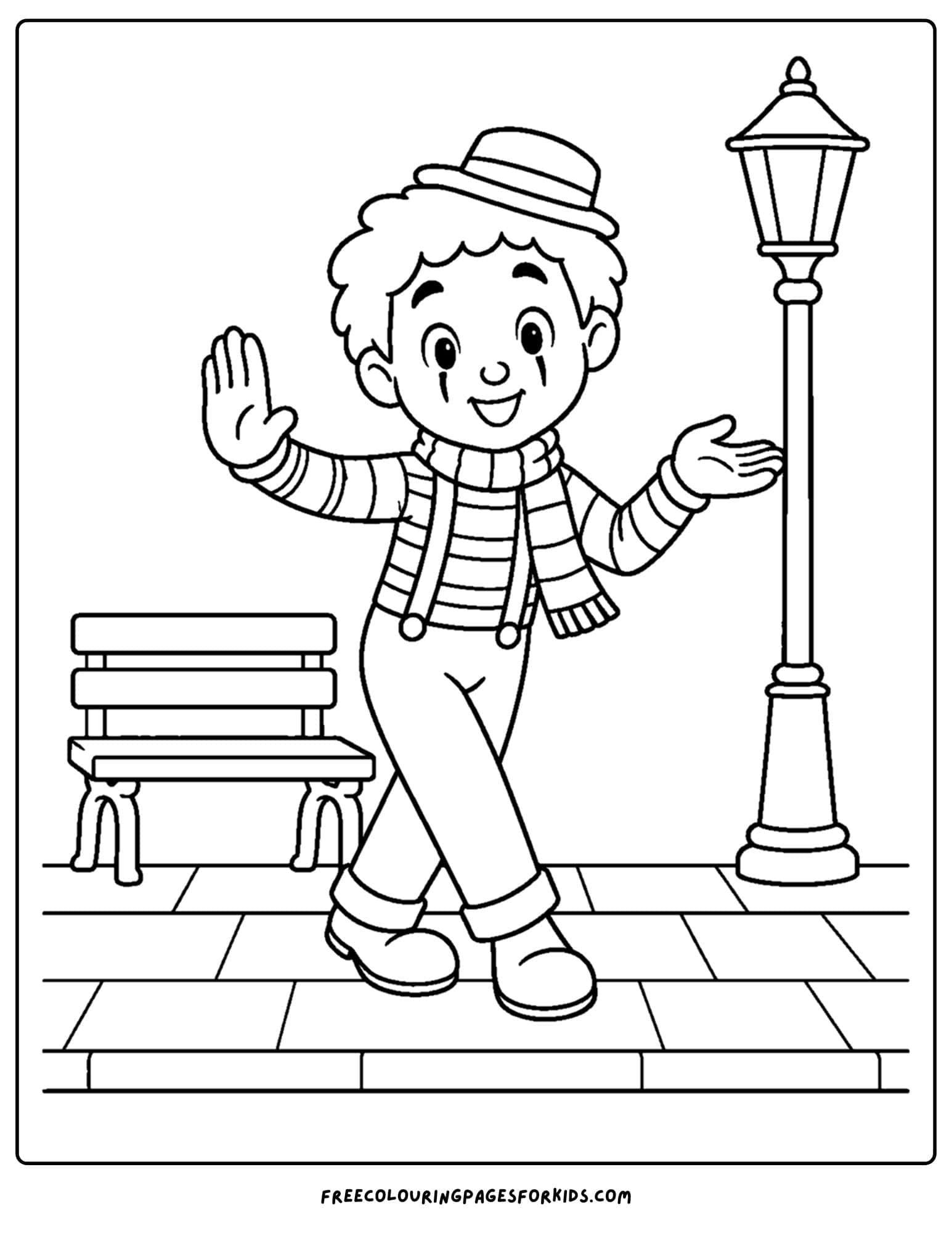 a france themed coloring page a mime on the streets of paris